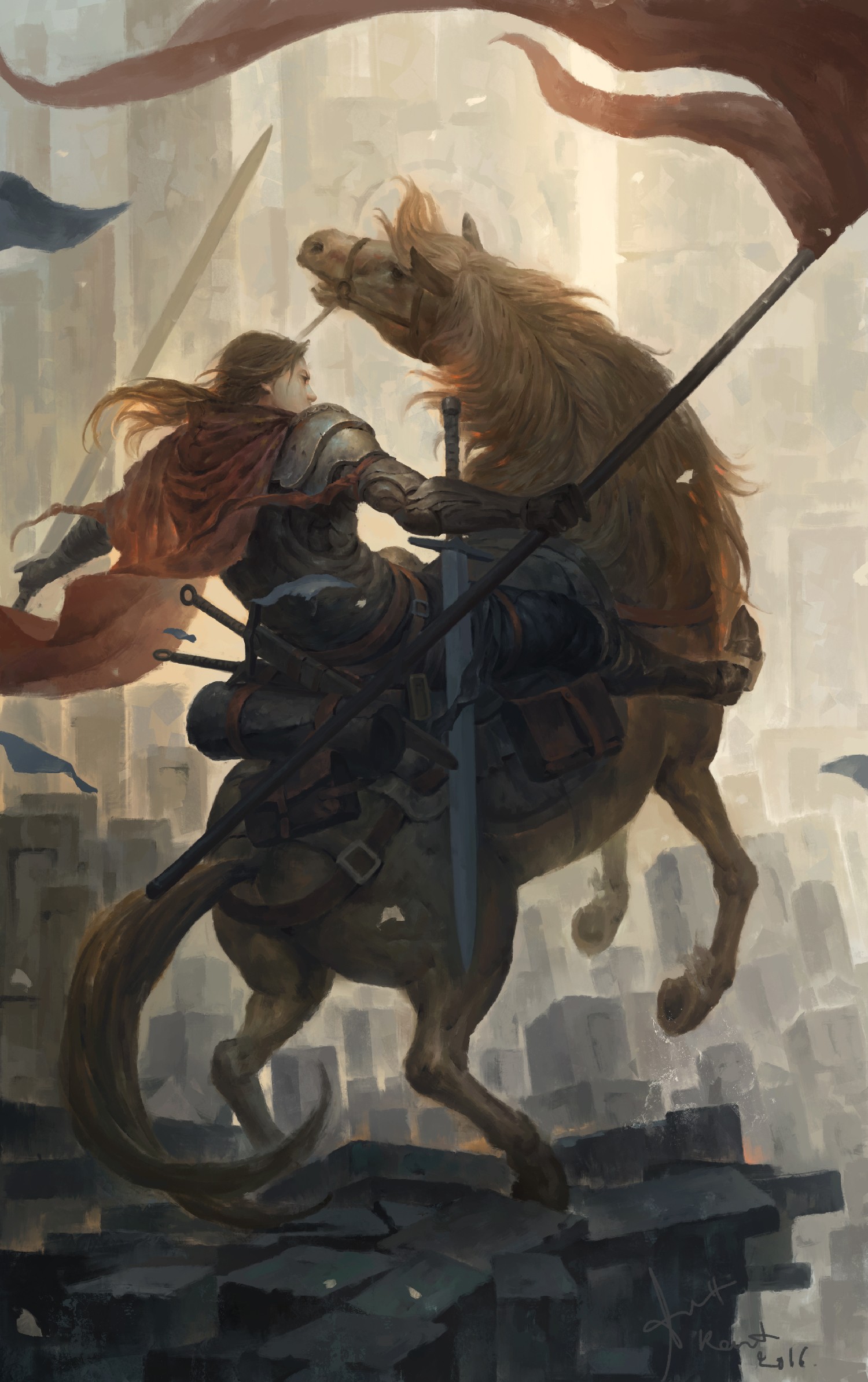General 1500x2388 fantasy art horse warrior sword banner ArtStation Lee Kent