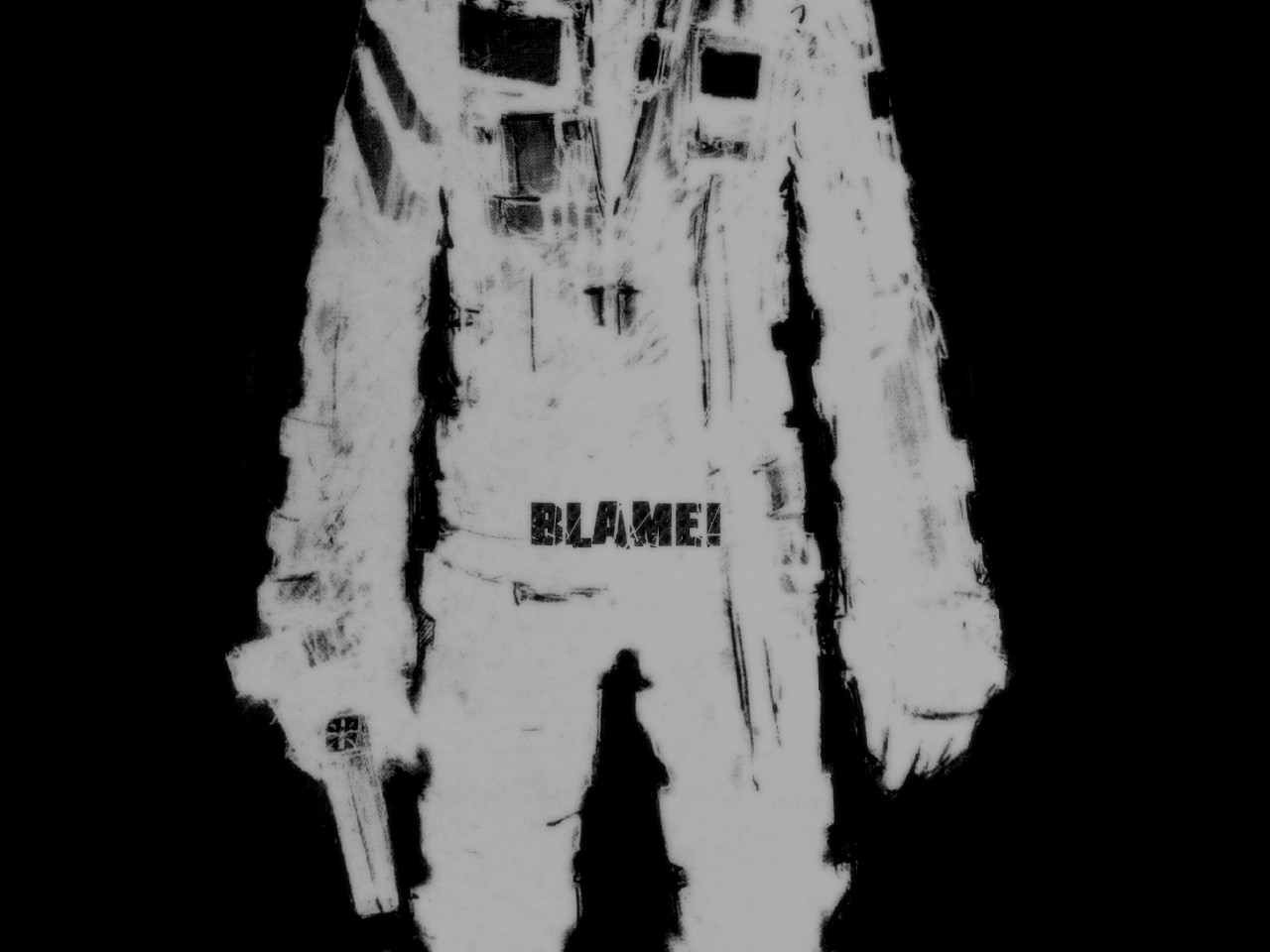 General 1280x960 Blame! Tsutomu Nihei monochrome black background simple background anime silhouette manga gun