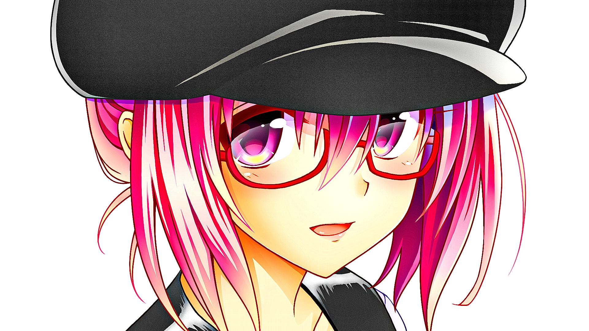 Anime 1920x1080 anime anime girls smiling open mouth hat glasses looking at viewer short hair white background women with glasses simple background