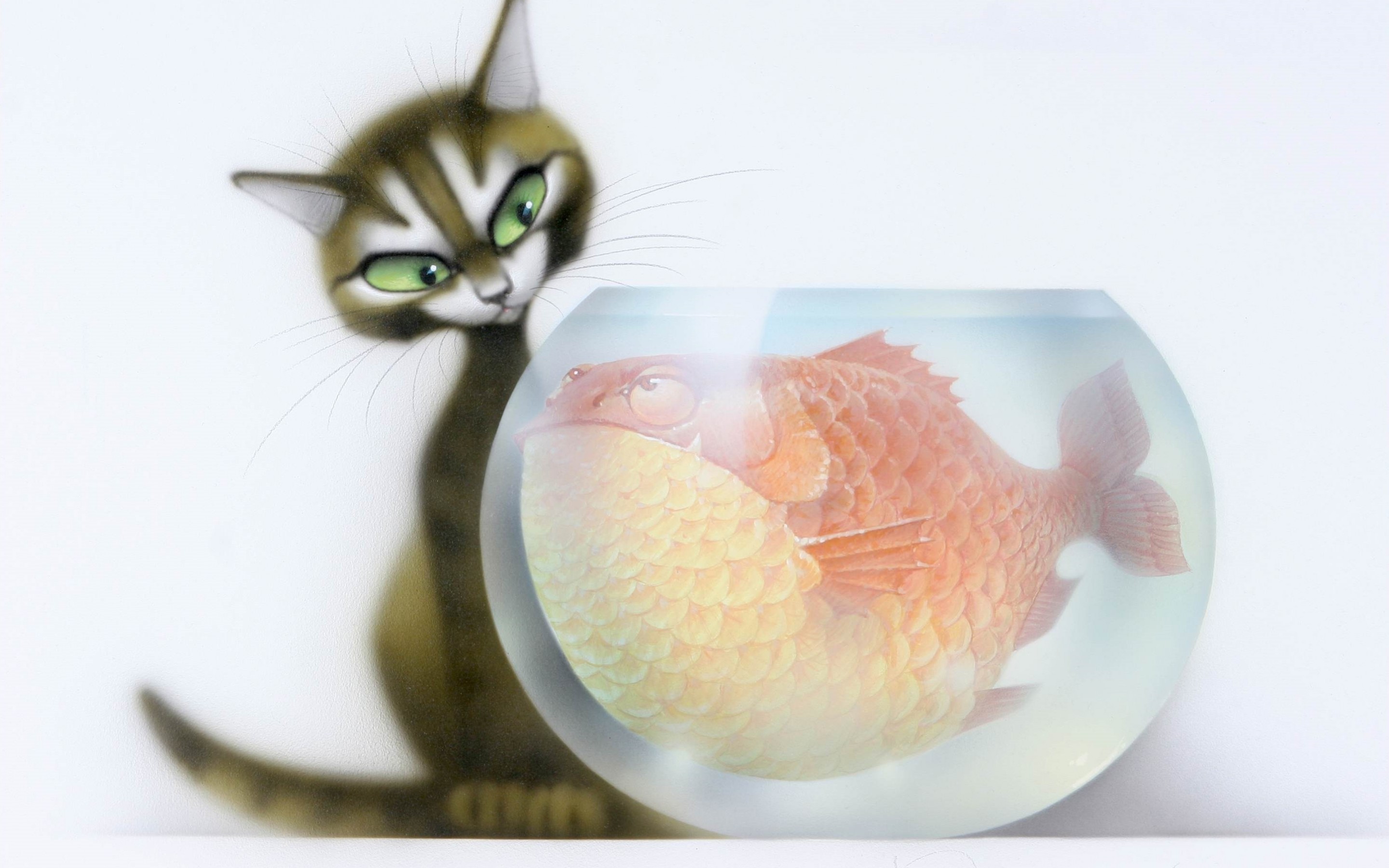 General 2880x1800 cats fish animals humor artwork white background digital art simple background