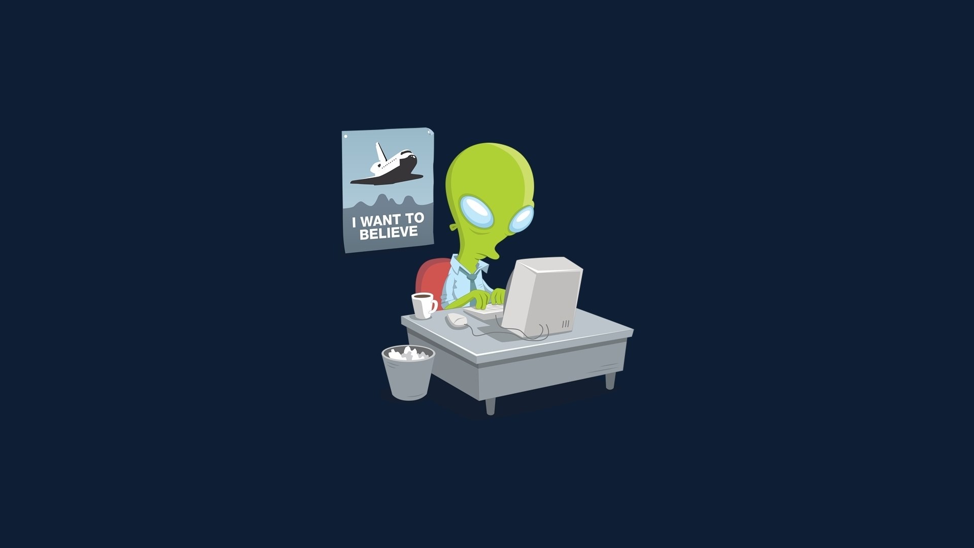 General 1920x1080 simple background digital art aliens computer table humor The X-Files trash alternate reality cup minimalism blue background