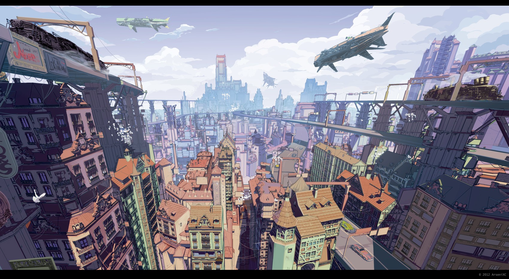 Anime 1700x934 cityscape vehicle city DeviantArt futuristic city futuristic science fiction