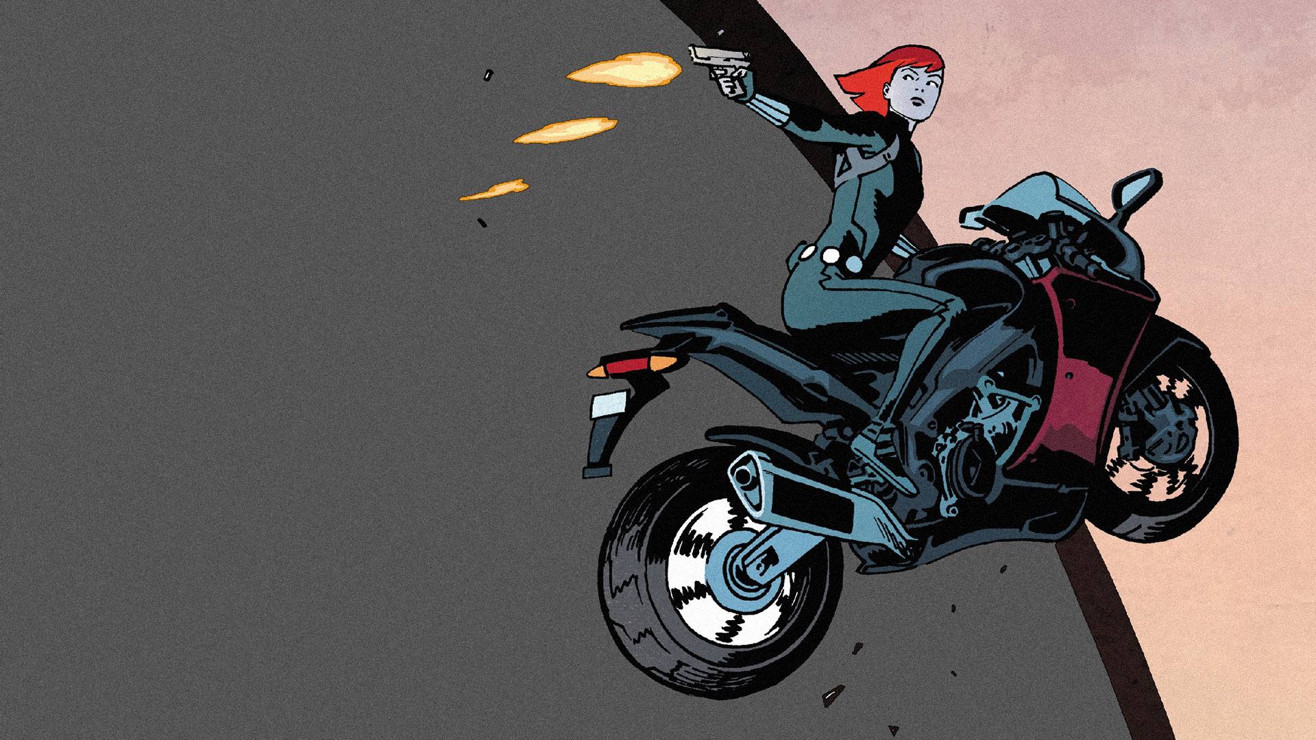 General 1920x1080 Black Widow Marvel Comics comics Marvel Girl motorcycle gun weapon girls with guns vehicle redhead women with motorcycles comic art