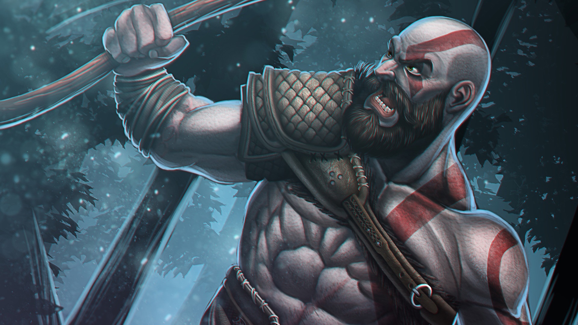 General 1920x1080 video games muscles beard God of War Kratos video game characters
