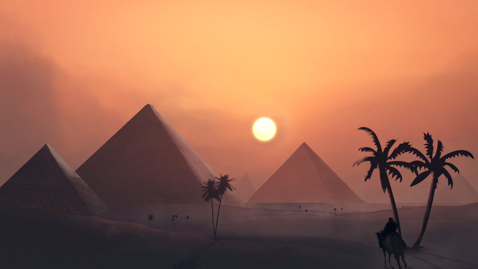 General 1920x1080 landscape illustration pyramid digital art Egypt desert