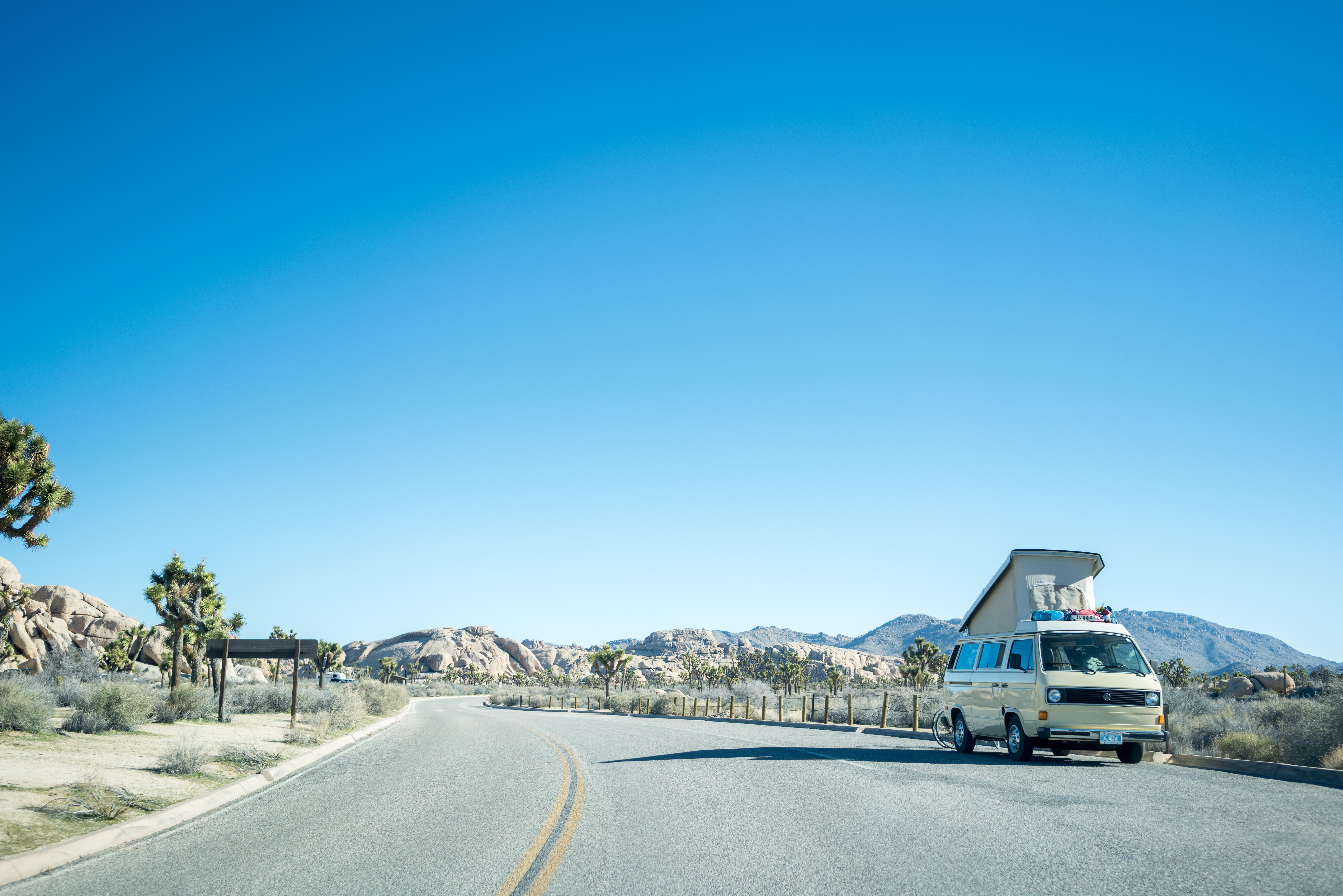 General 7000x4669 road Volkswagen desert mountains clear sky blue Ontario Volkswagen Transporter car Van