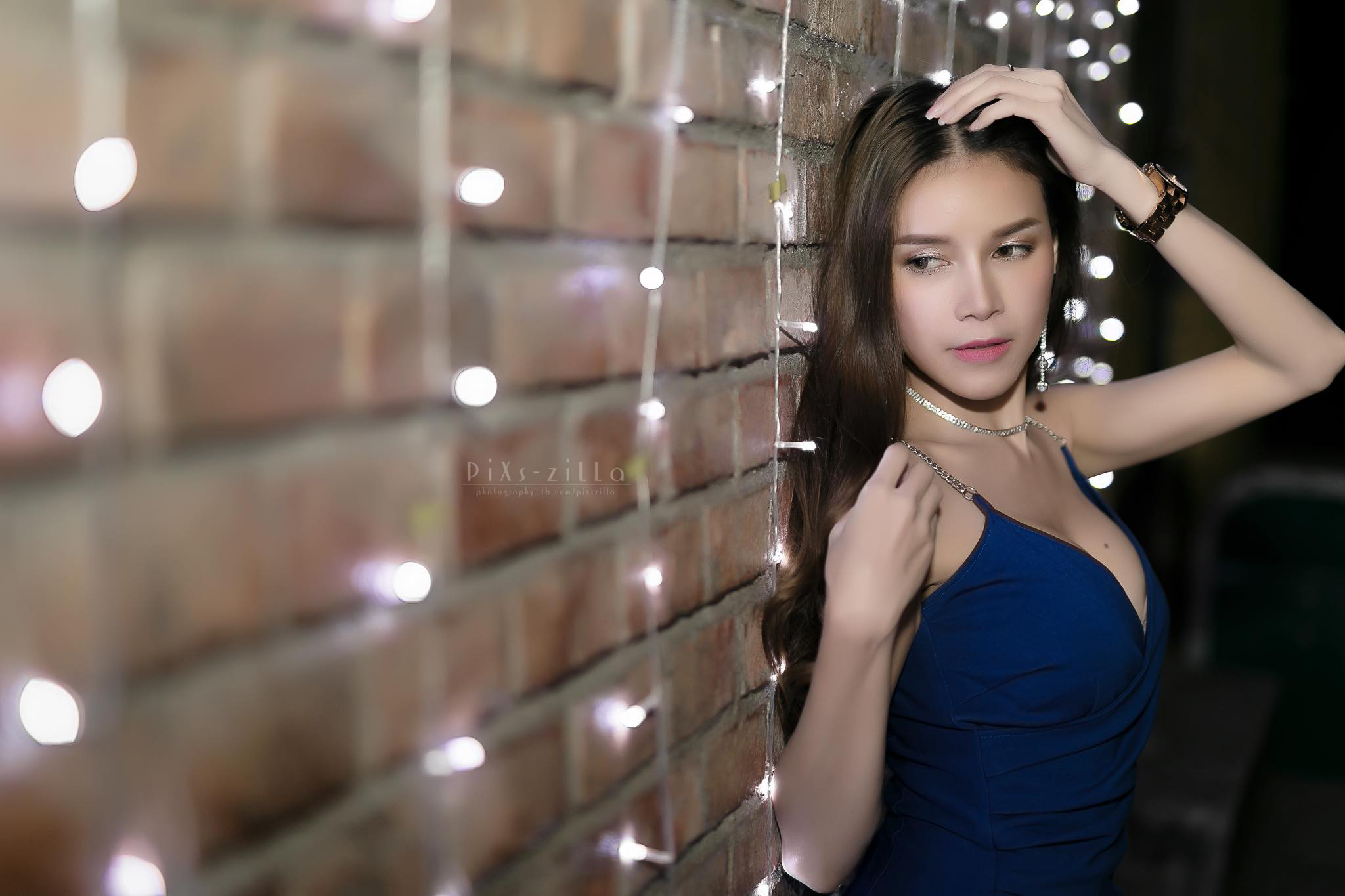 People 2048x1365 Lanchakorn Yeunyaw Thailand model Asian model brunette blue dress women watermarked