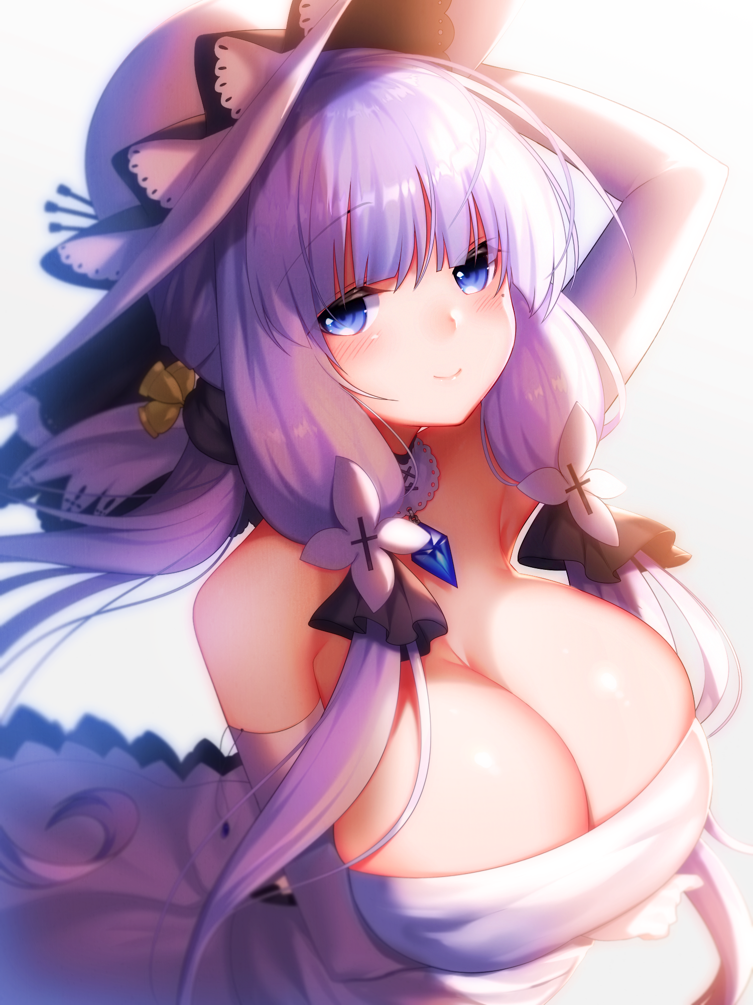 Anime 1500x2000 white background Illustrious (Azur Lane) cleavage Azur Lane dress purple hair big boobs huge breasts