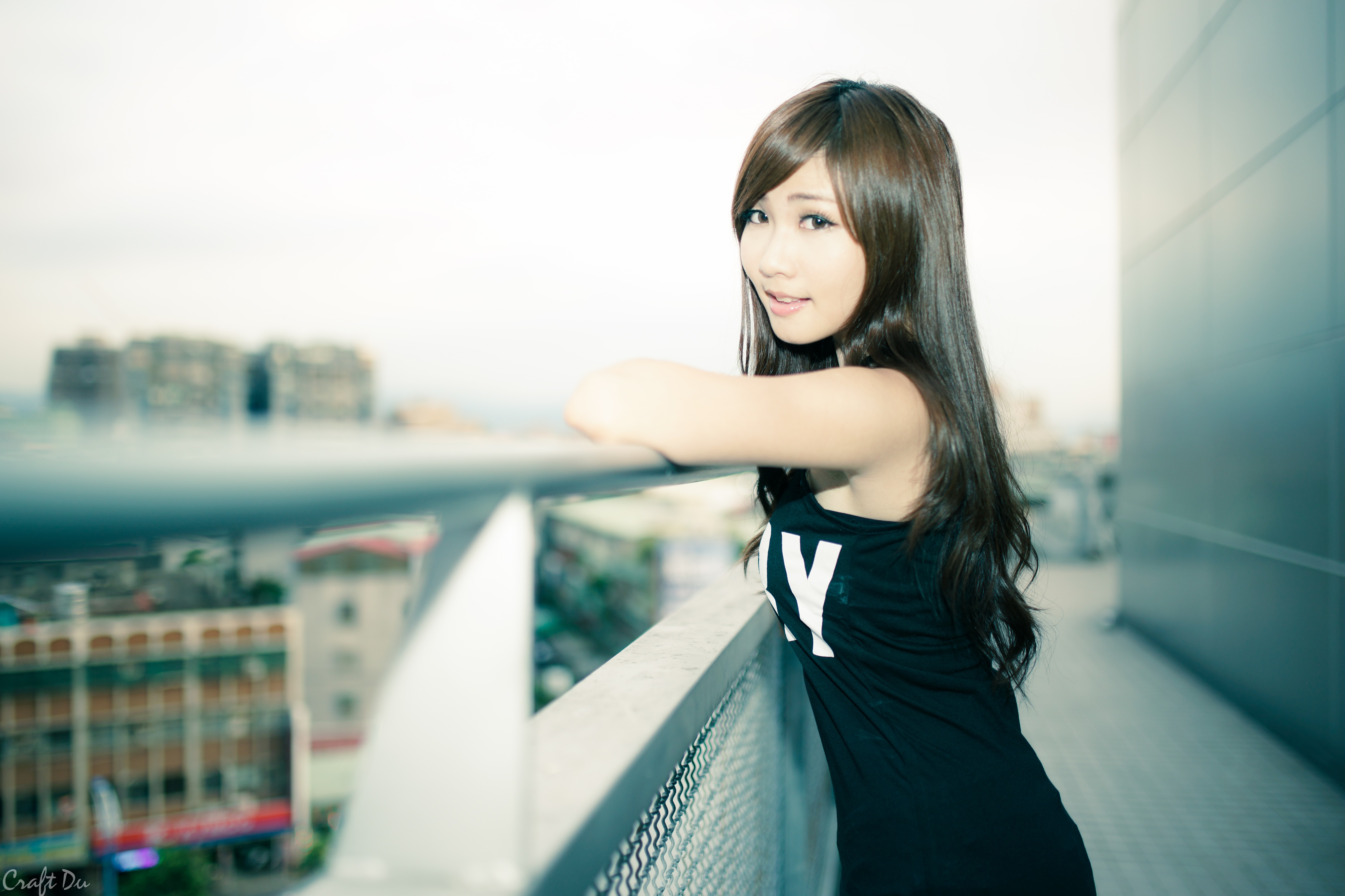 People 6000x4000 brunette brown eyes long hair black dress Zhang Ya Zhu women Asian model women outdoors urban