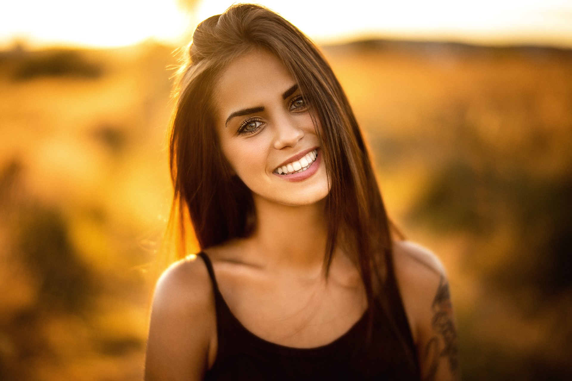 People 1920x1280 women smiling tattoo face portrait Marlen Valderrama Alvaréz women outdoors outdoors closeup brunette black clothing sunlight looking at viewer model inked girls parted lips