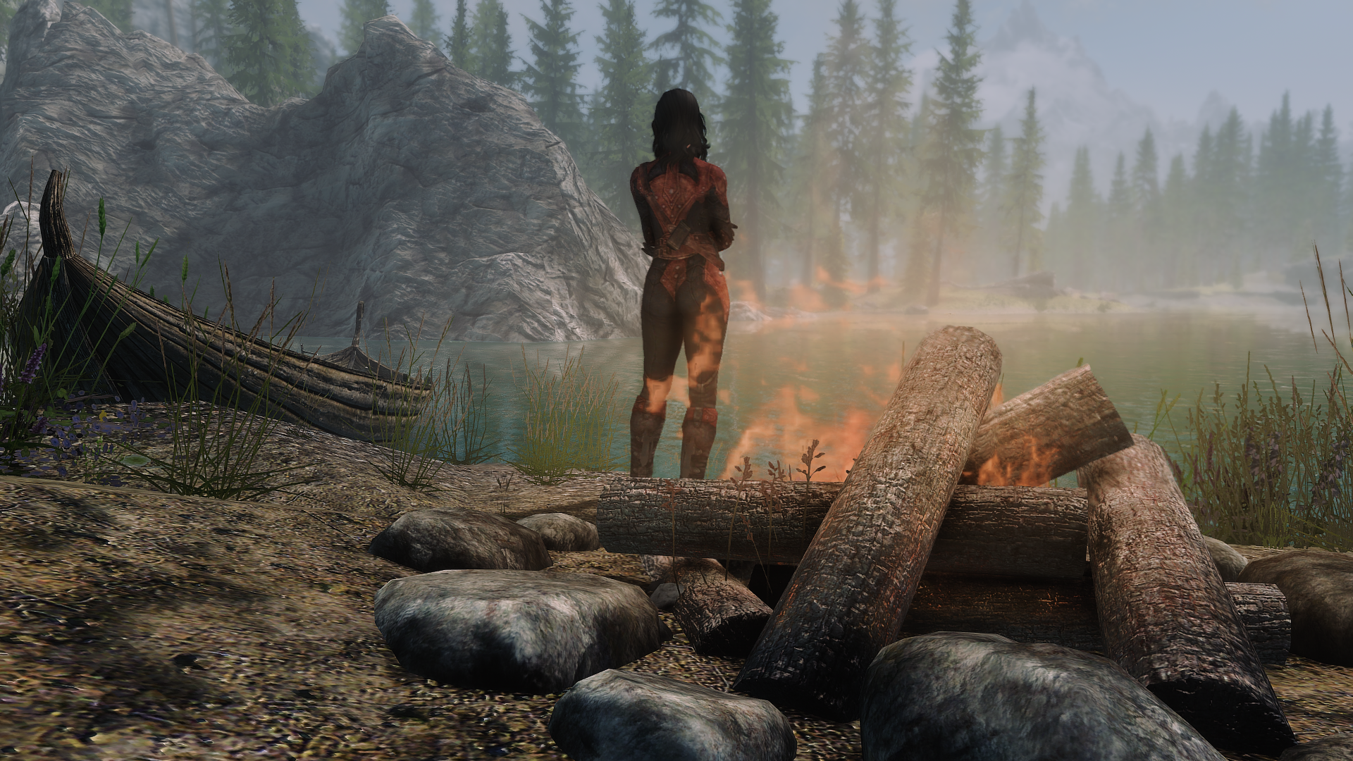 General 1920x1080 The Elder Scrolls V: Skyrim bonfires lake forest The Elder Scrolls video games