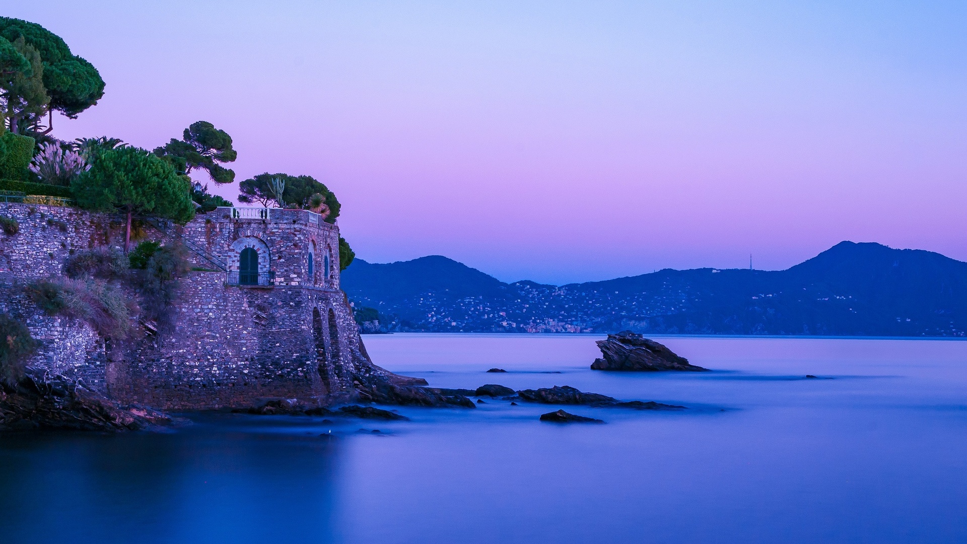 General 1920x1080 nature landscape mountains Italy sea evening rocks fortress old building long exposure clear sky