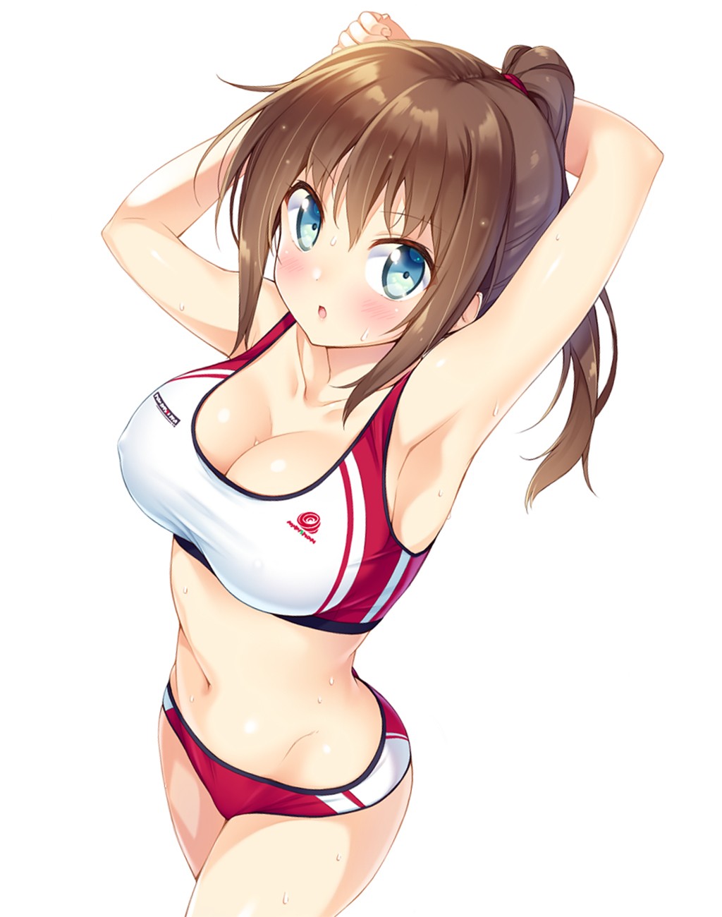 Anime 1024x1300 original characters anime girls ponytail bloomers cleavage blushing belly button boobs big boobs