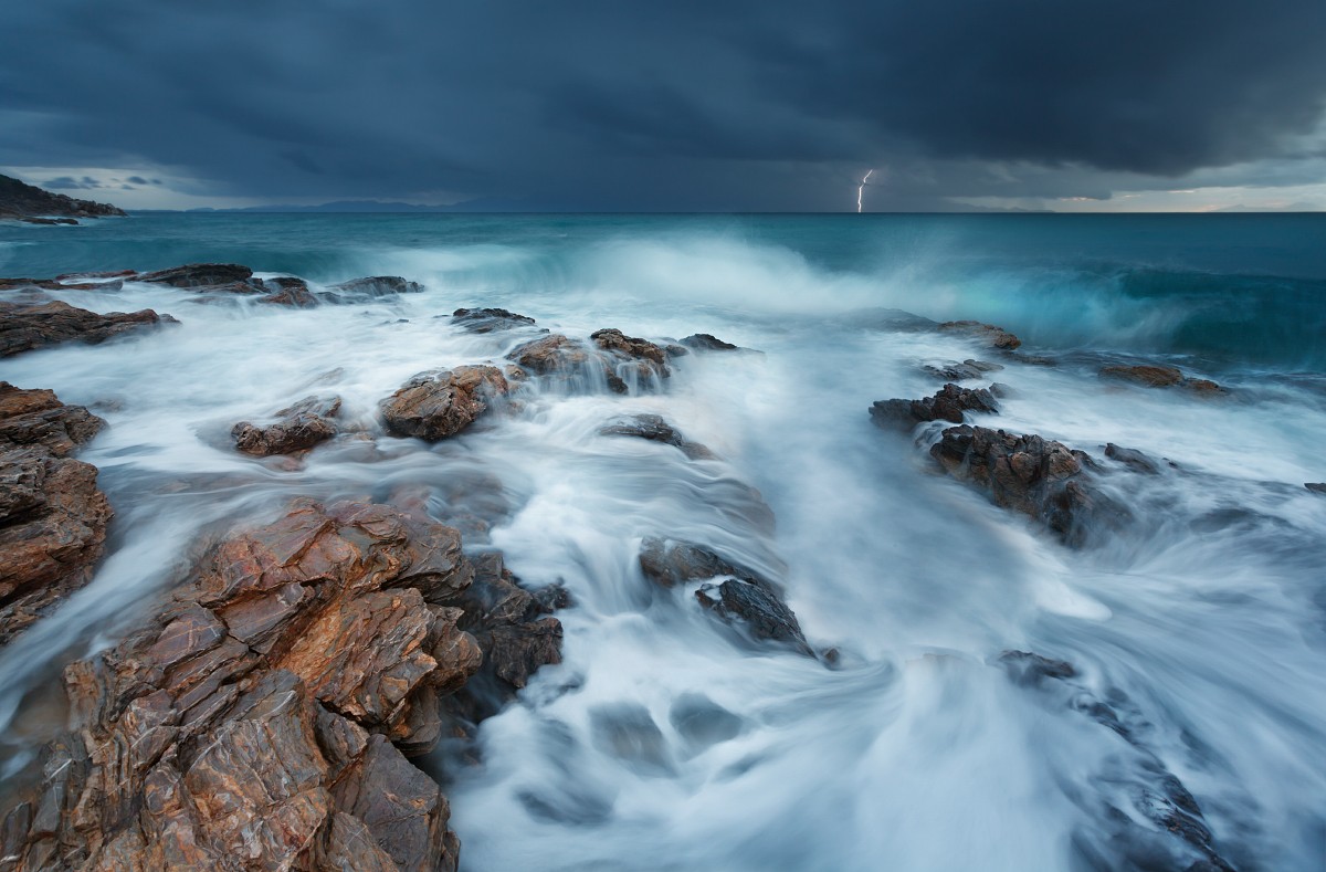 General 1200x789 nature landscape clouds water sea storm lightning rocks waves horizon long exposure