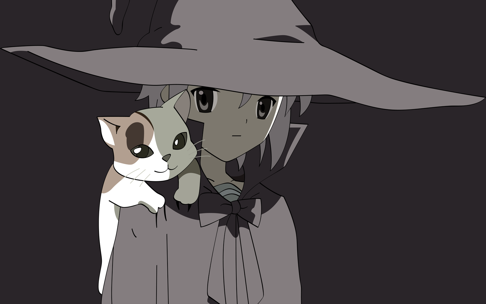 Anime 1680x1050 The Melancholy of Haruhi Suzumiya anime girls Nagato Yuki anime witch hat simple background cats