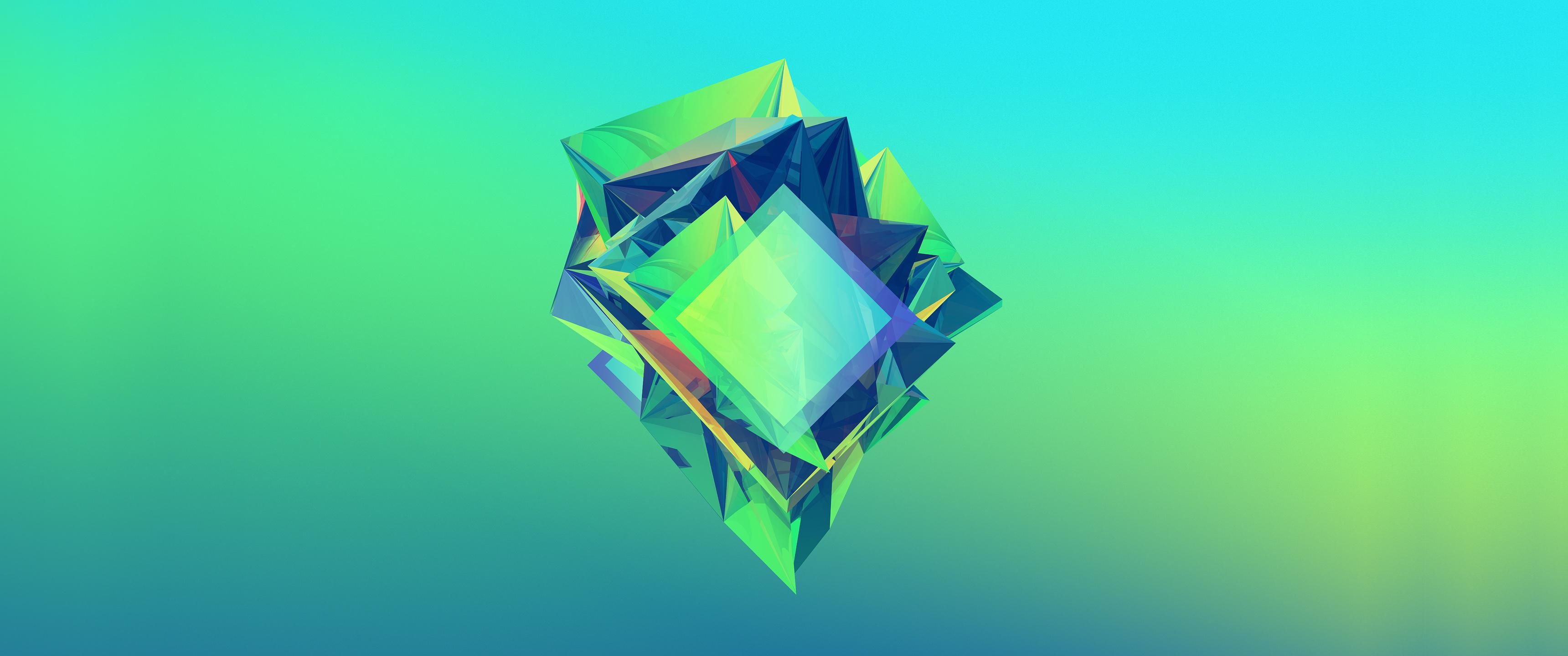 General 3440x1440 Justin Maller abstract facets 3D Abstract CGI digital art gradient simple background