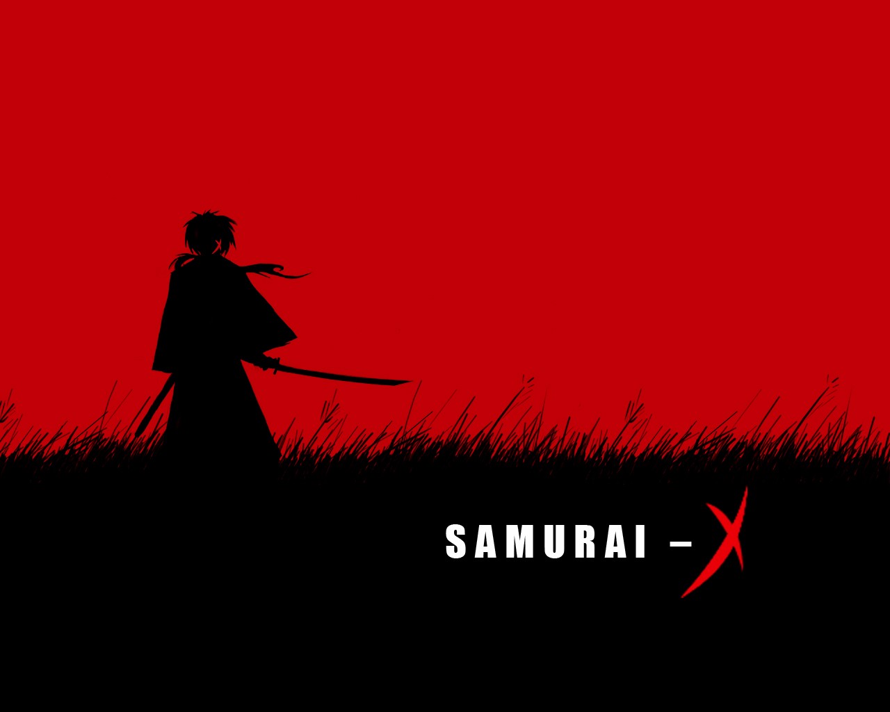 Anime 1280x1024 anime Samurai X red background silhouette