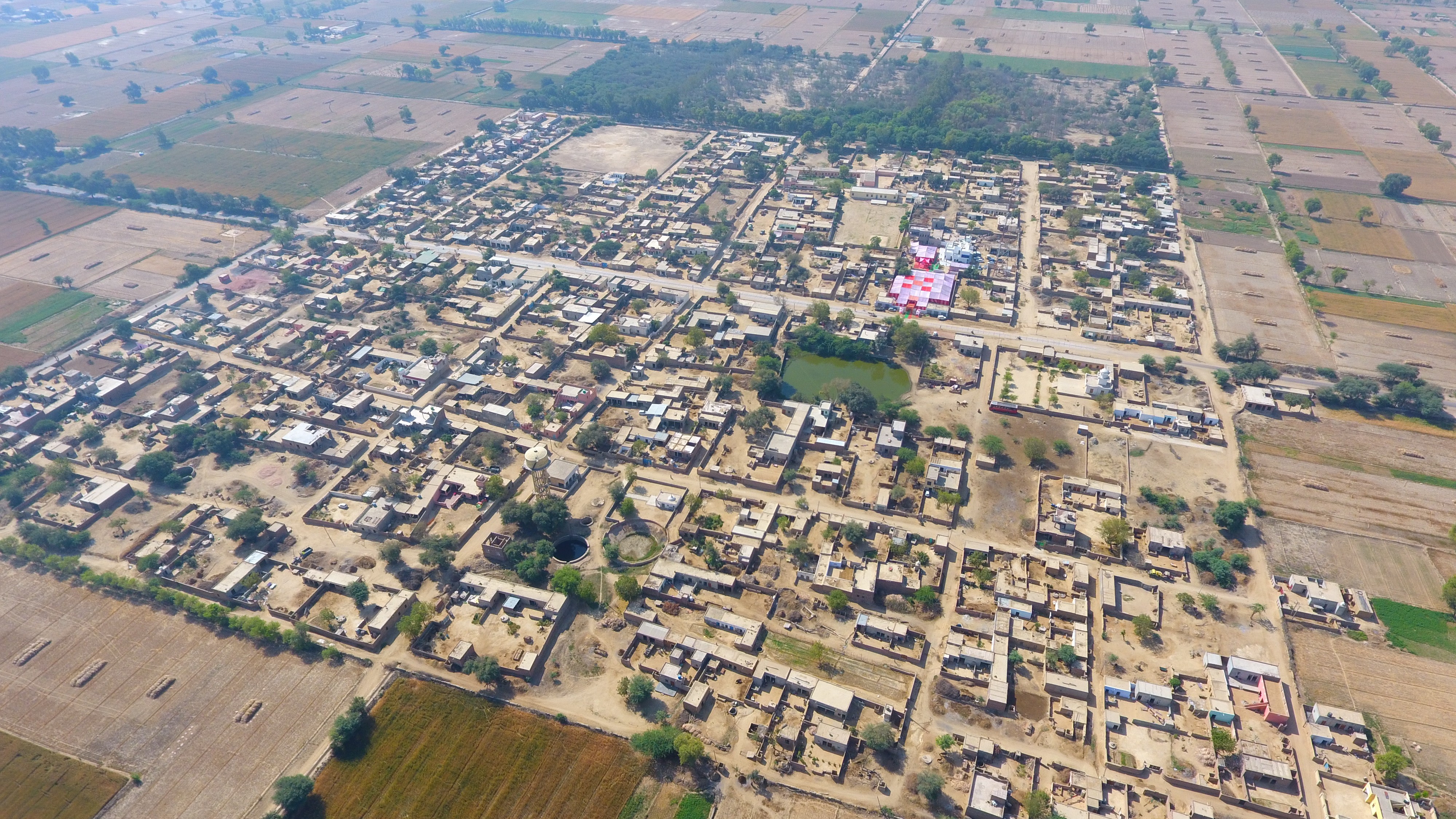 General 4000x2250 aerial view village farm landscape India