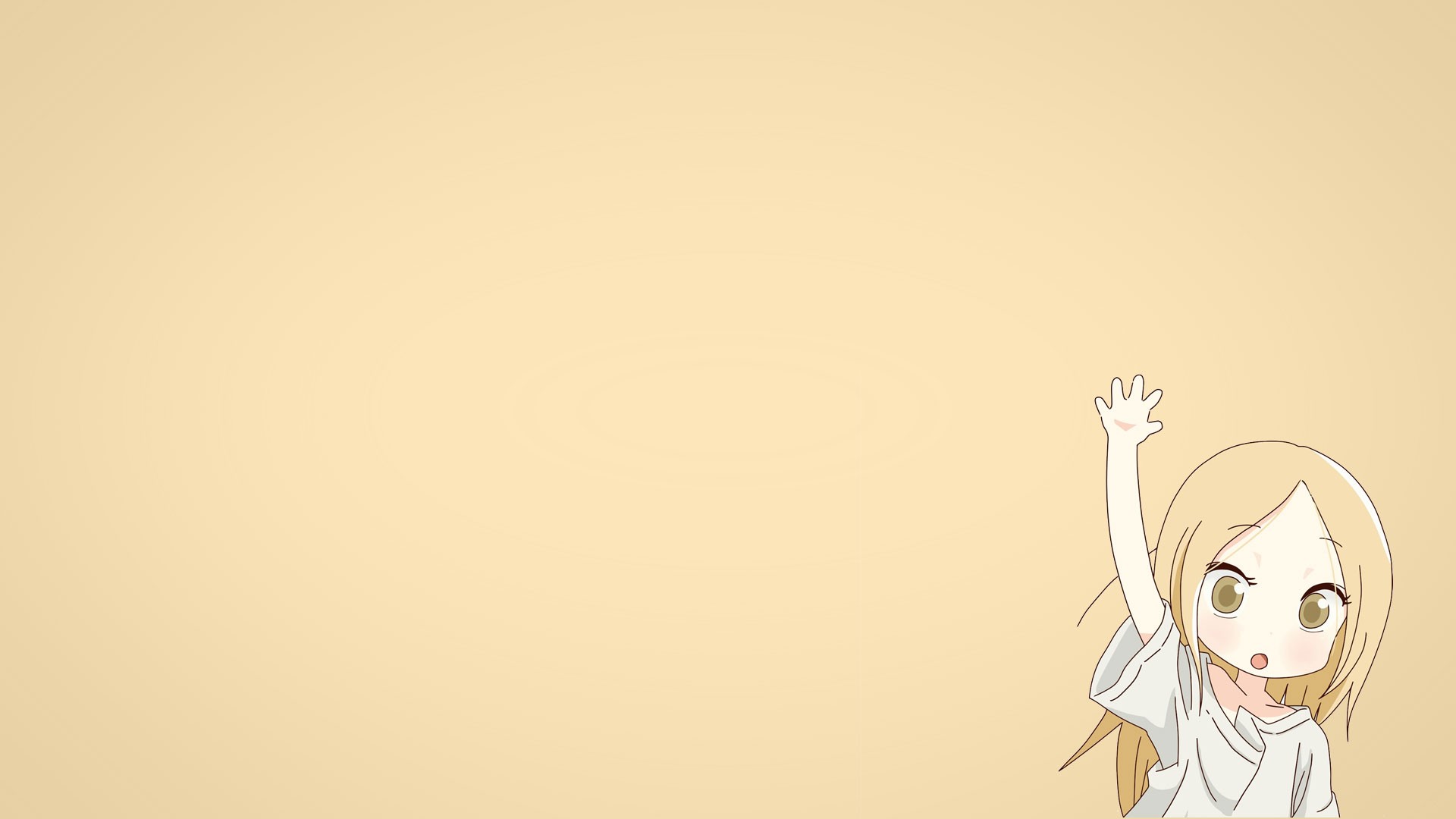 Anime 1920x1080 Usagi Drop Kaga Rin simple background anime girls anime beige background beige one arm up blonde long hair open mouth