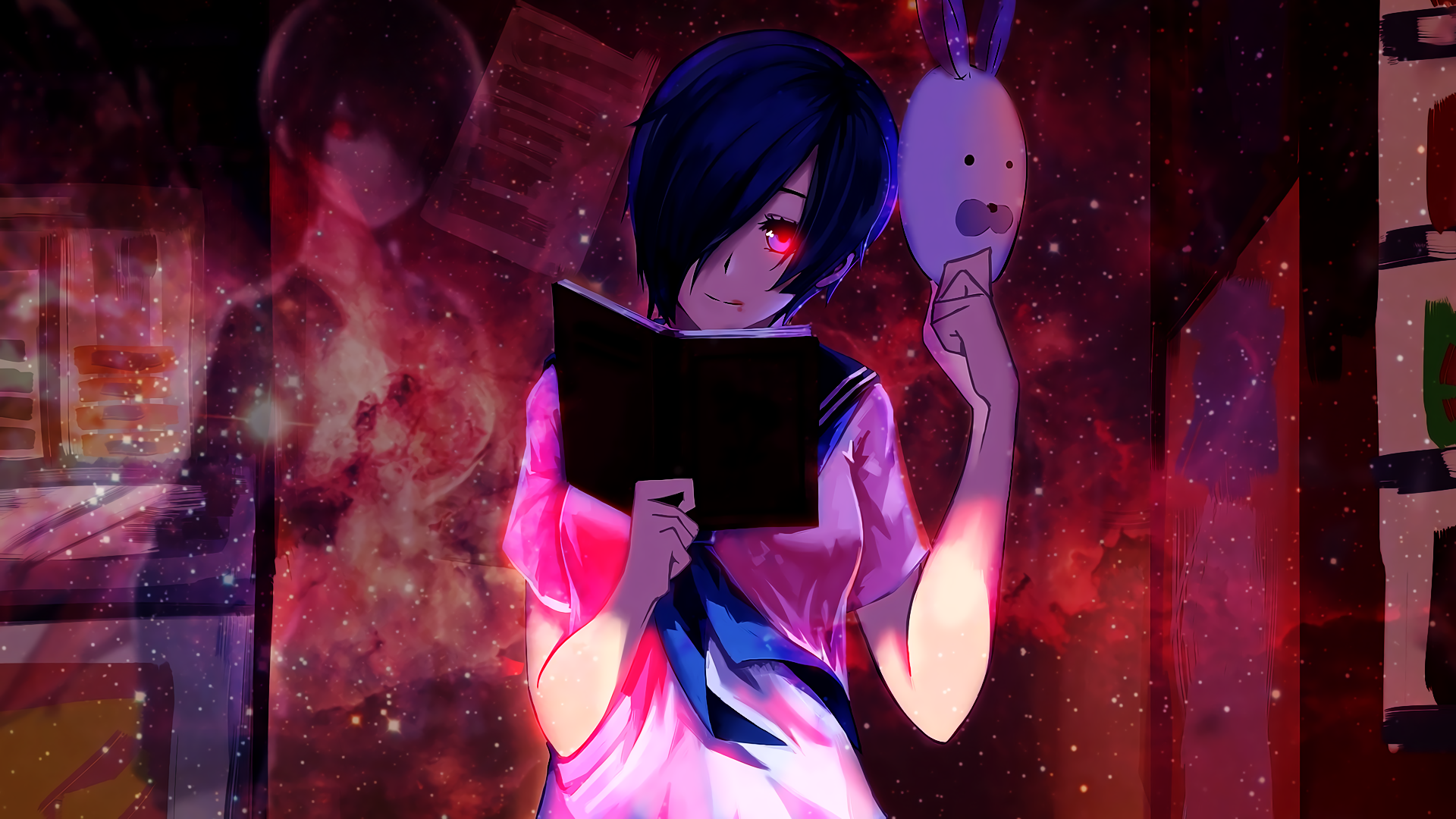 Red Eyes Blue Hair Hair Over One Eye Dark Hair Kirishima Touka Tokyo Ghoul Books Anime 5802