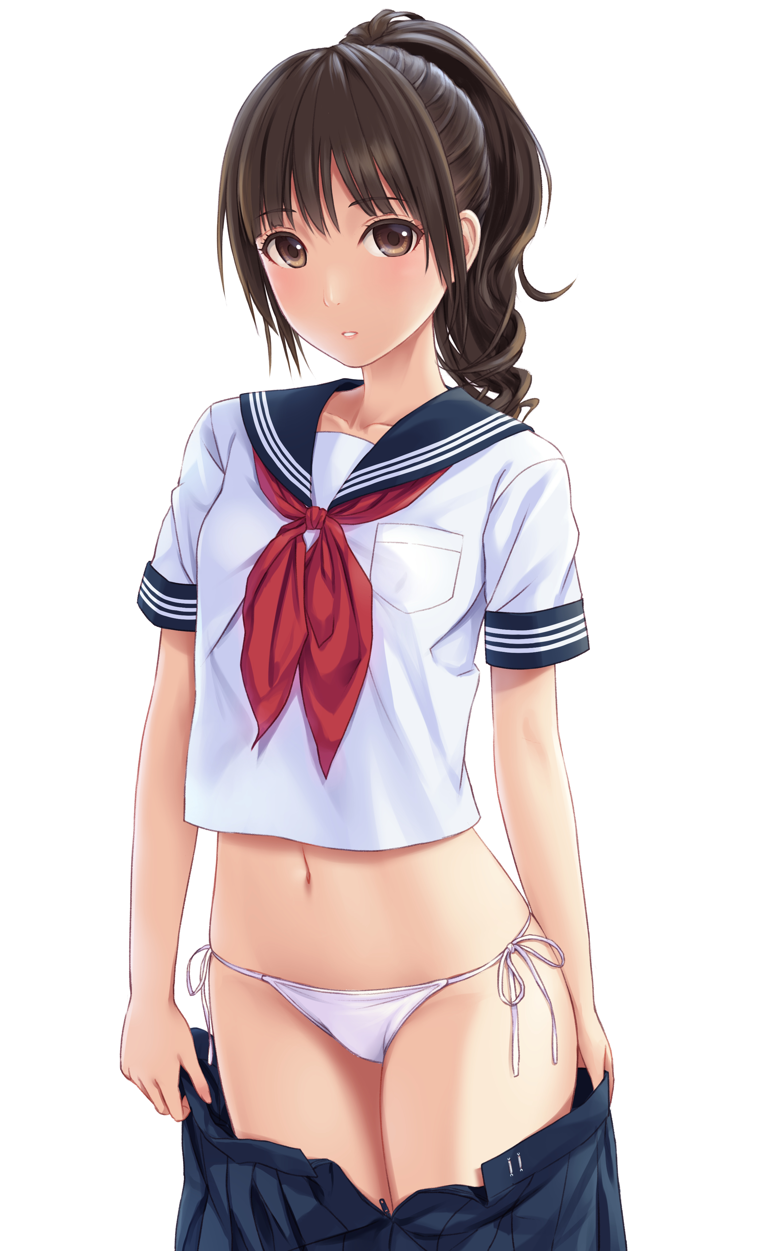 Anime 2520x4070 n.g.  panties school uniform undressing simple background