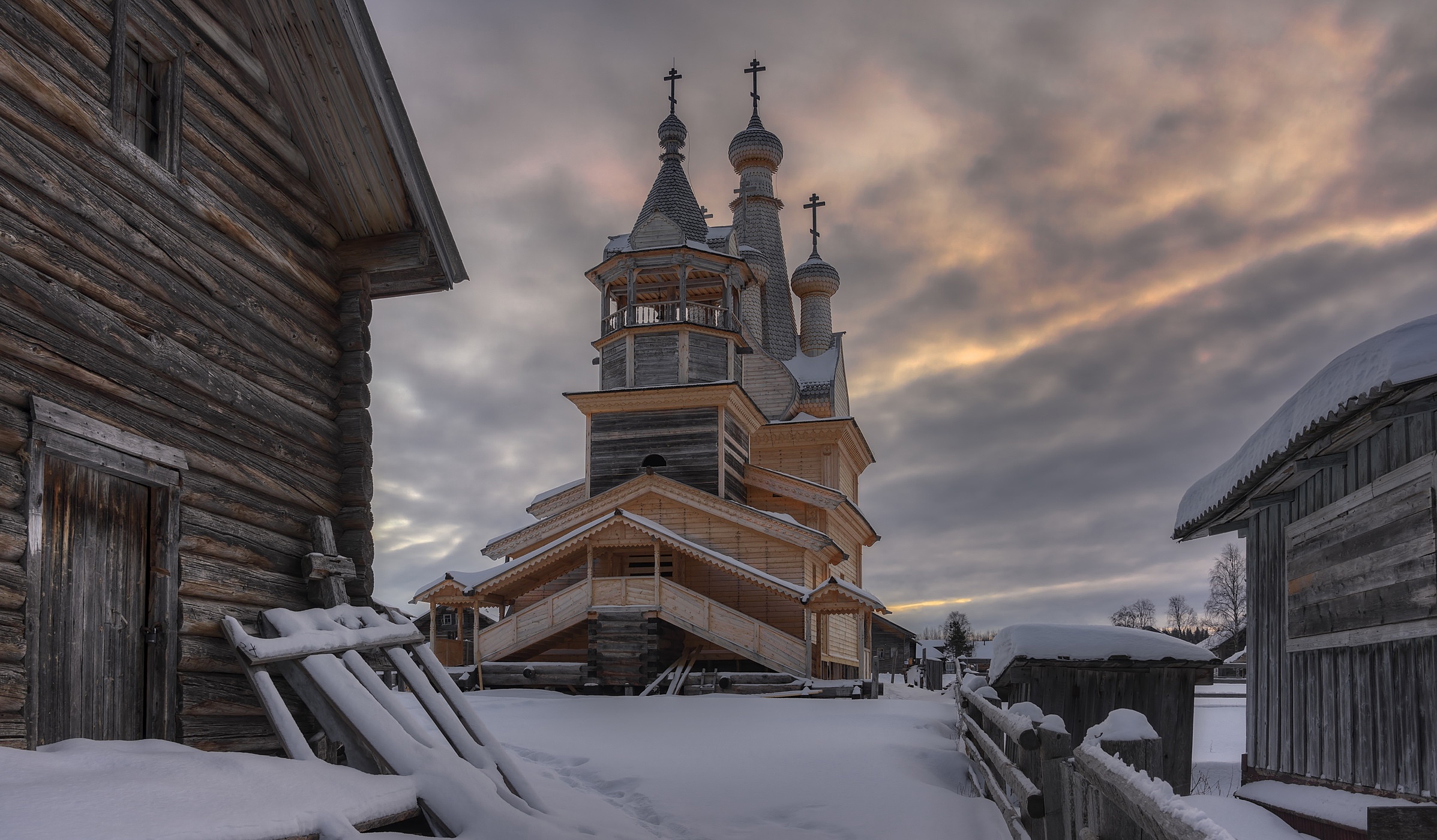 General 2395x1400 Russia village winter church