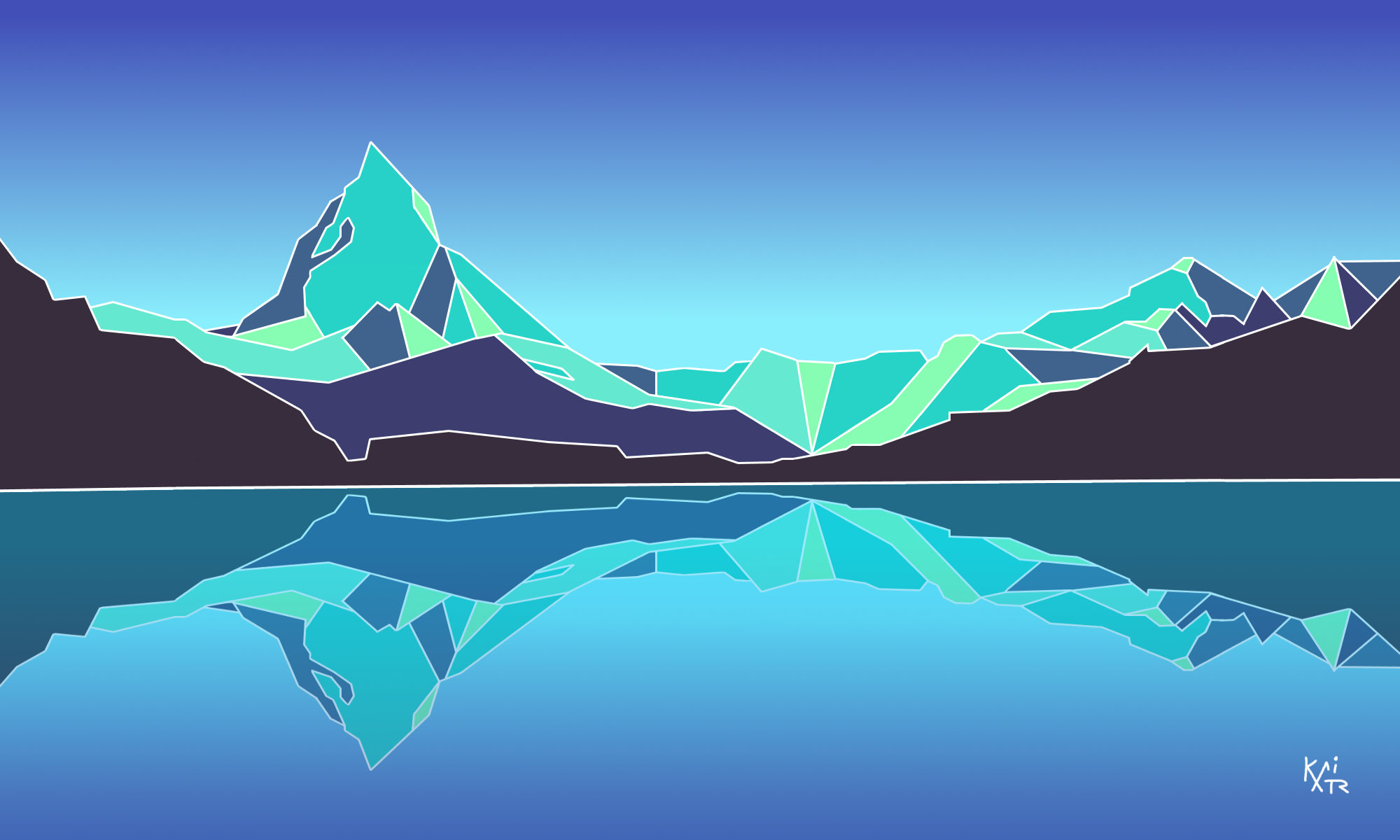 General 2000x1200 mountains lake digital art cyan blue