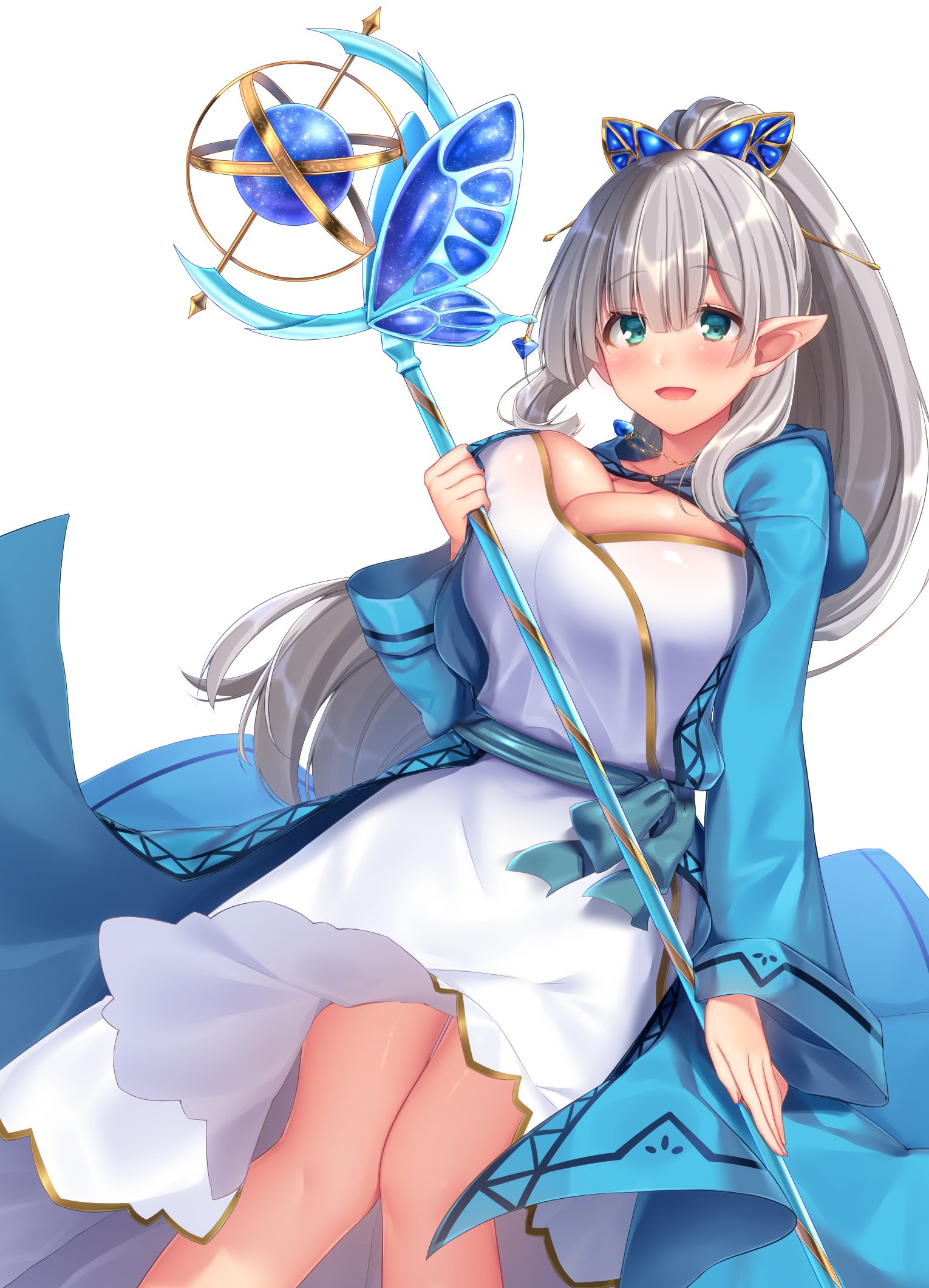 Anime 1530x2122 boobs white background simple background cleavage dress pointy ears weapon