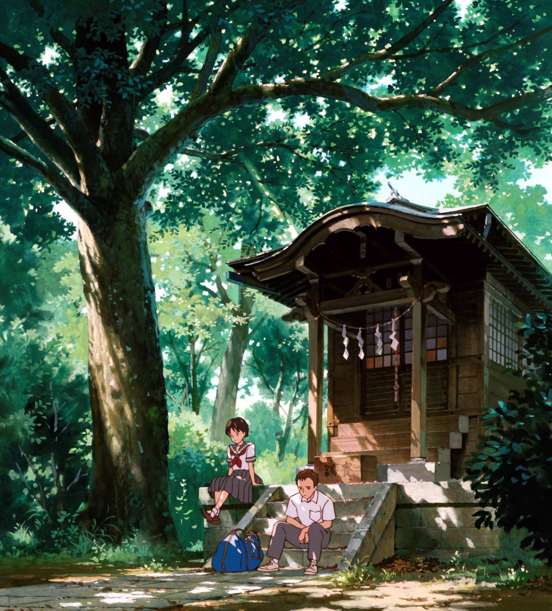 Anime 1921x2125 anime Studio Ghibli trees schoolgirl schoolboys school uniform shrine