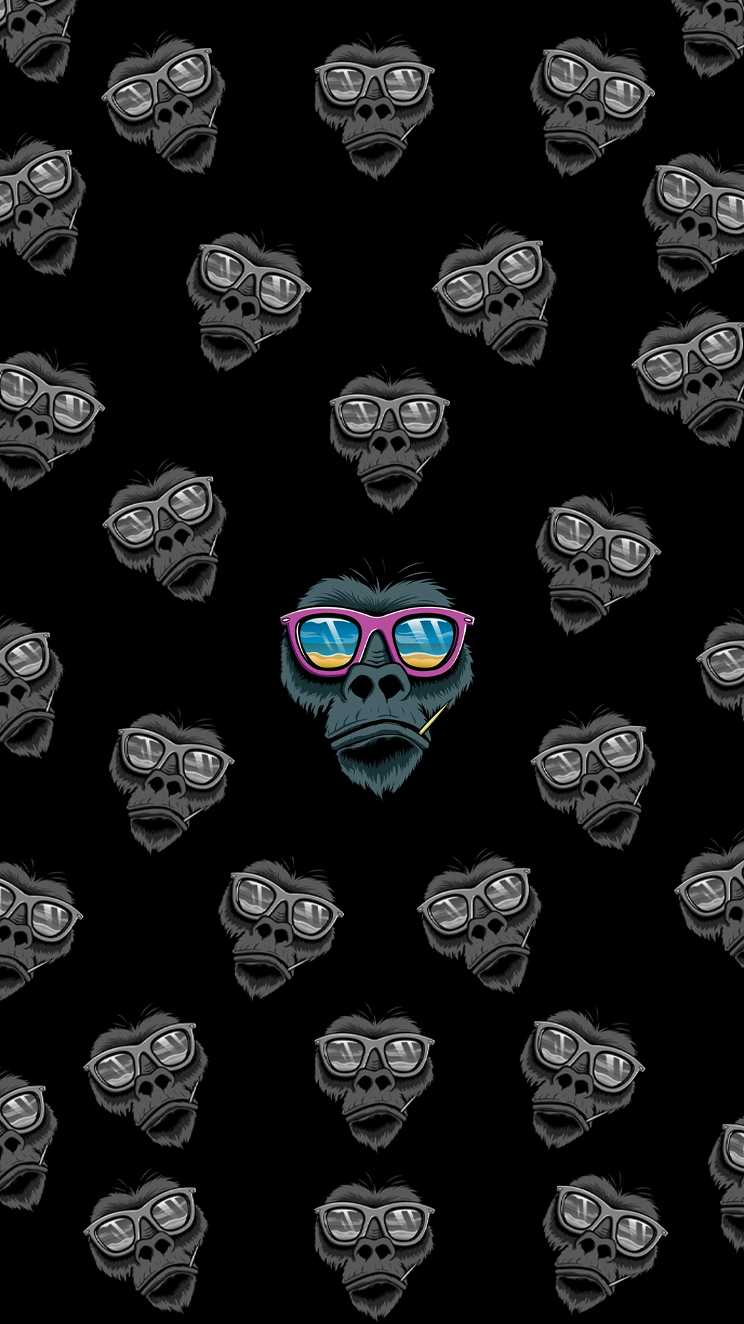 General 1080x1920 monkey humor artwork selective coloring sunglasses chimpanzees portrait display