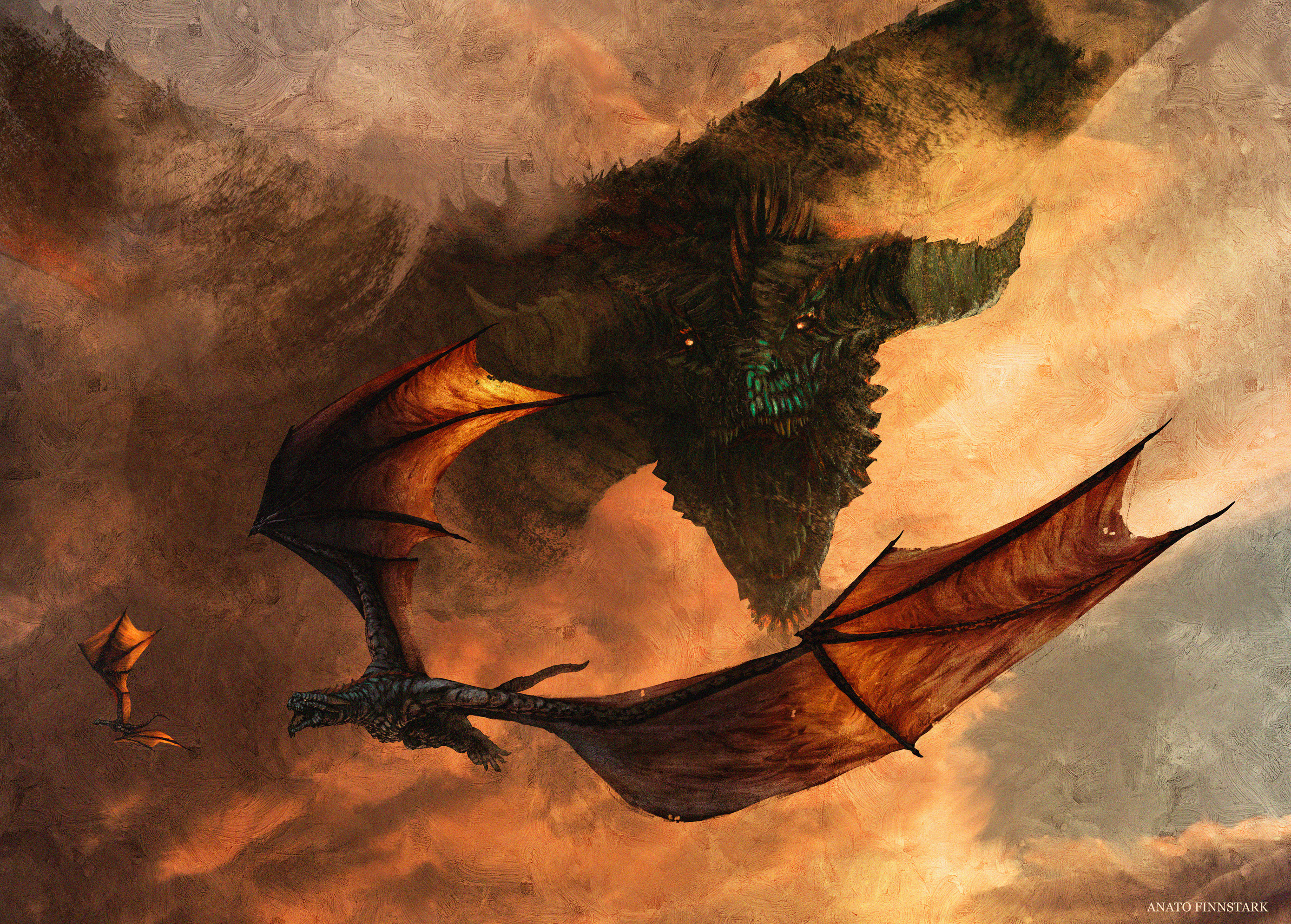 General 2778x1990 fantasy art artwork Game of Thrones dragon flying Anato Finnstark mist clouds digital art watermarked