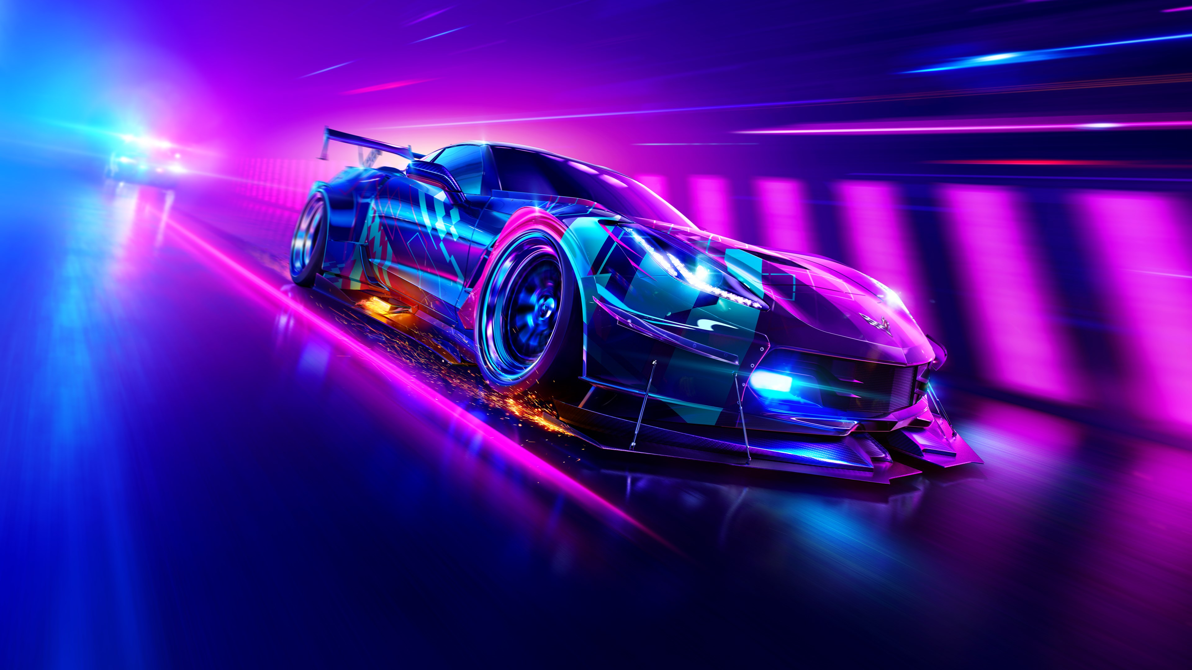 General 3840x2160 Need for Speed Need for Speed: Heat Corvette Chevrolet Corvette C7 car CGI video games racing vehicle blue cars digital art police