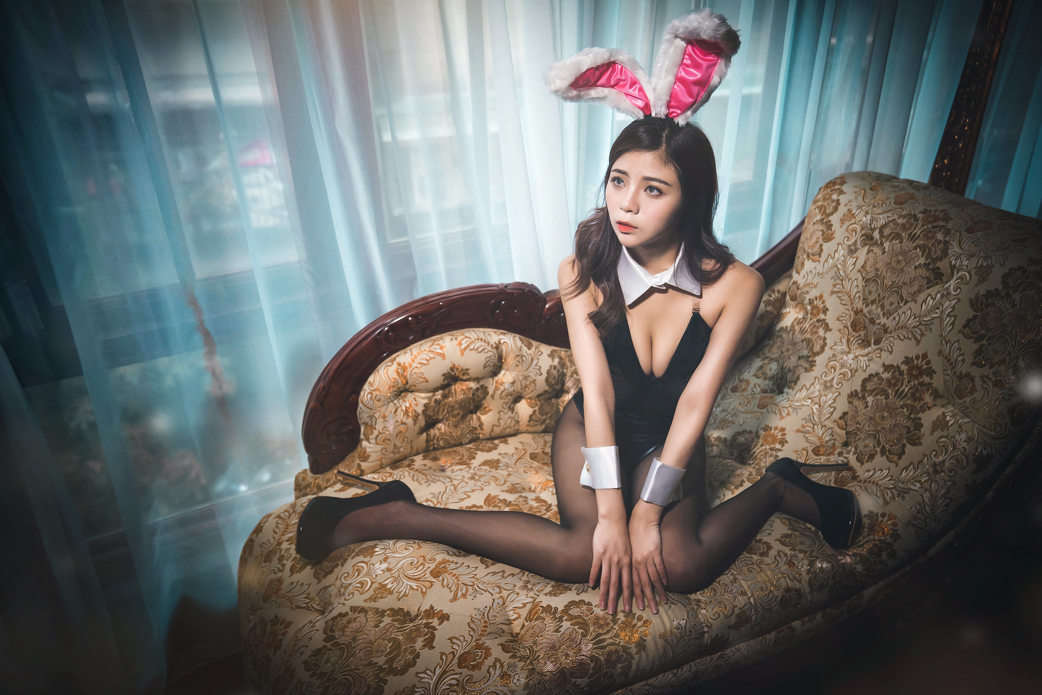 People 2047x1365 bunny ears model legs women Asian women indoors bunny suit