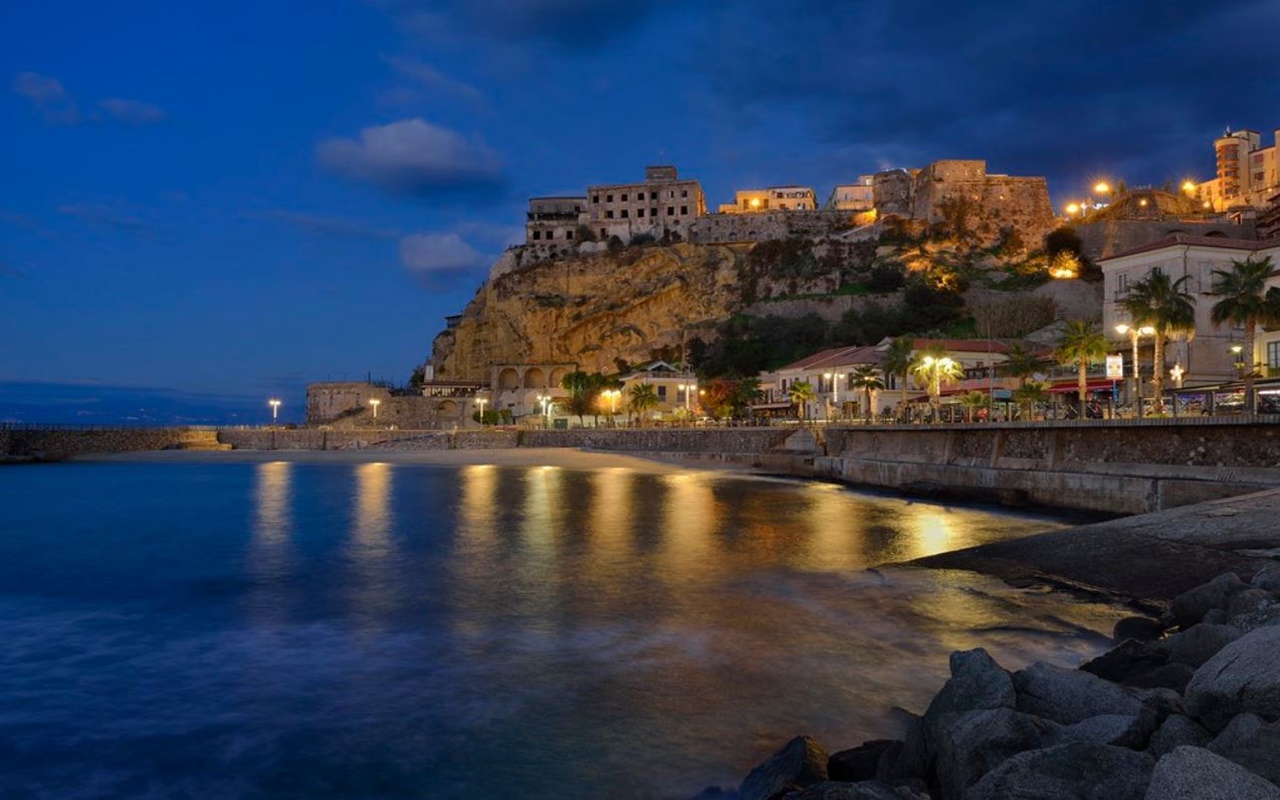 General 1280x800 Pizzo Calabro night lights Calabria Italy sea coast town city landscape