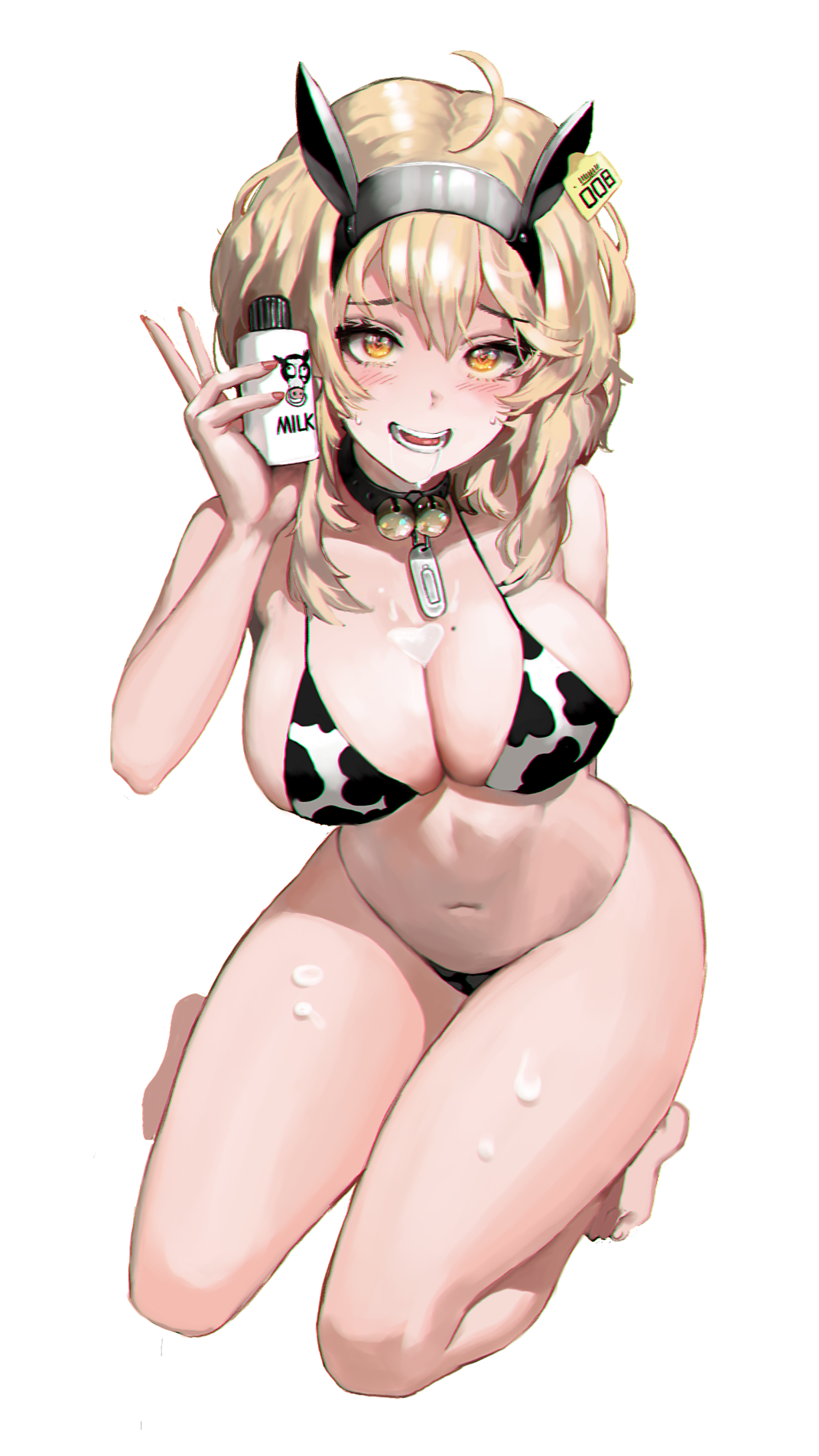 Anime 1071x1903 anime girls simple background bikini cleavage milk blonde cow girl cowkinis