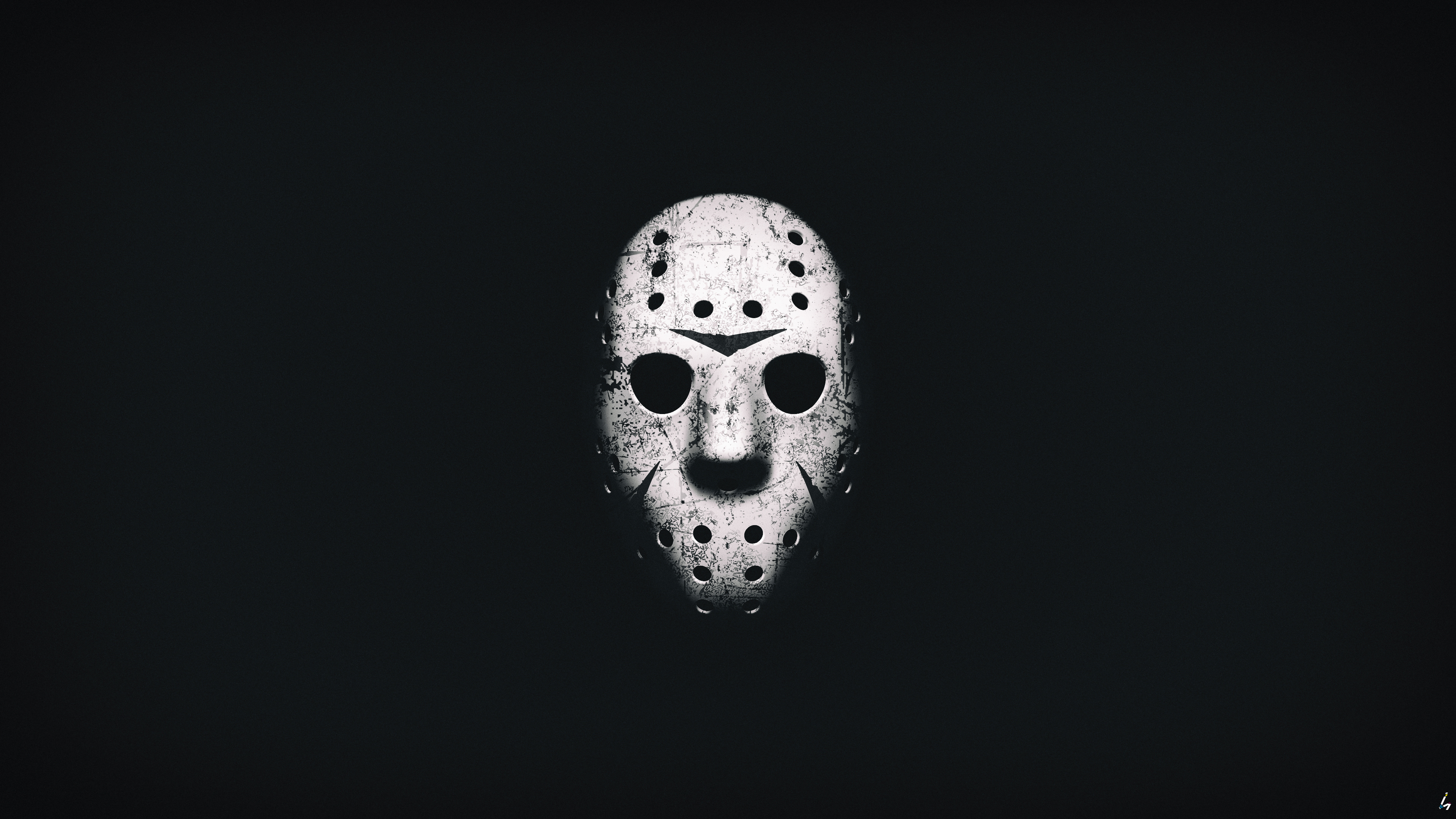 General 3840x2160 video game art mask Friday the 13th: The Game monochrome low saturation hockey mask horror Horror movies digital art simple background
