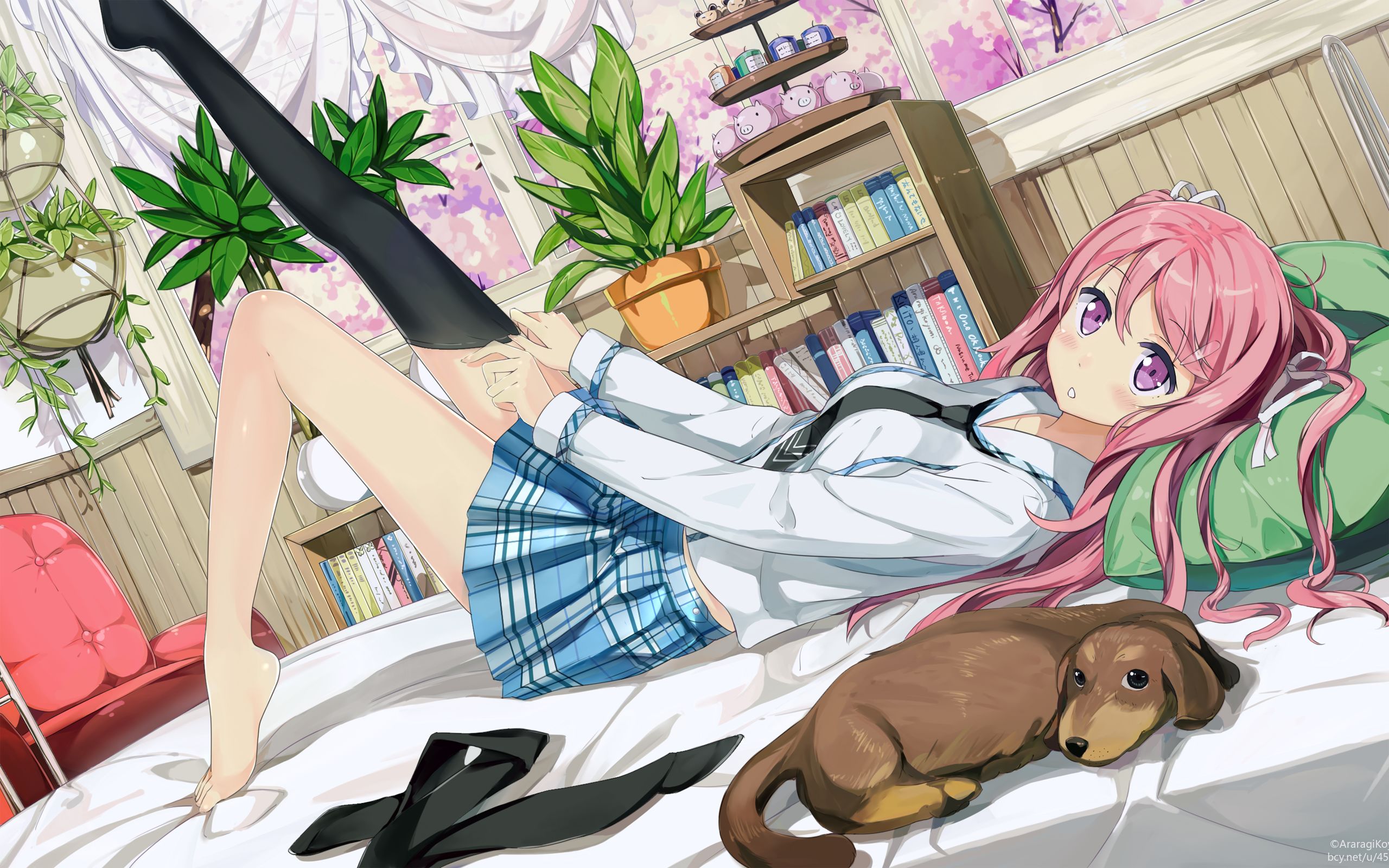 Anime 2560x1600 anime anime girls 2D artwork portrait display Kantoku stockings missing sock school uniform
