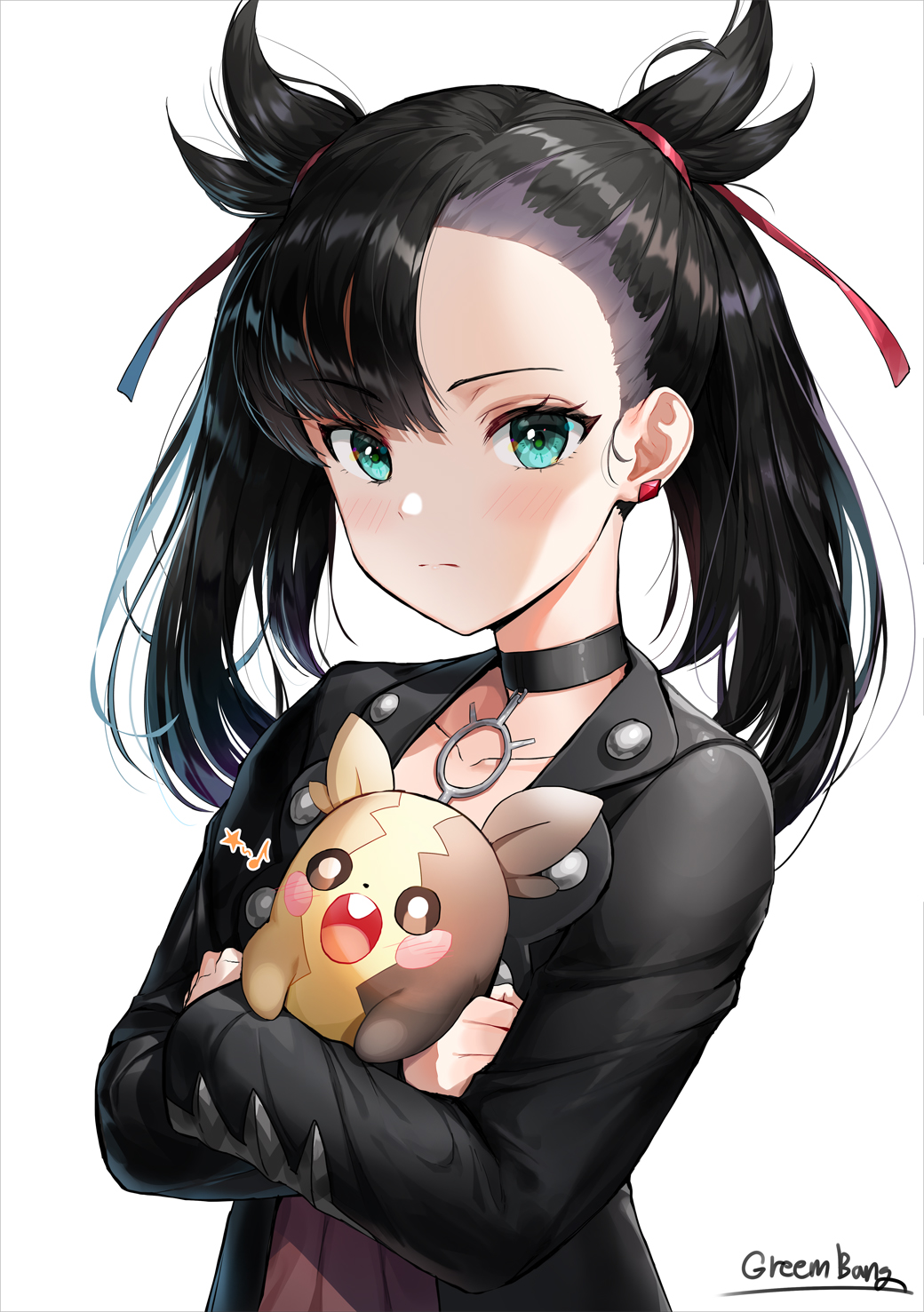 Anime 1040x1477 anime anime girls digital art artwork 2D portrait display Marnie (Pokémon) Pokémon Greem Bang dark hair aqua eyes