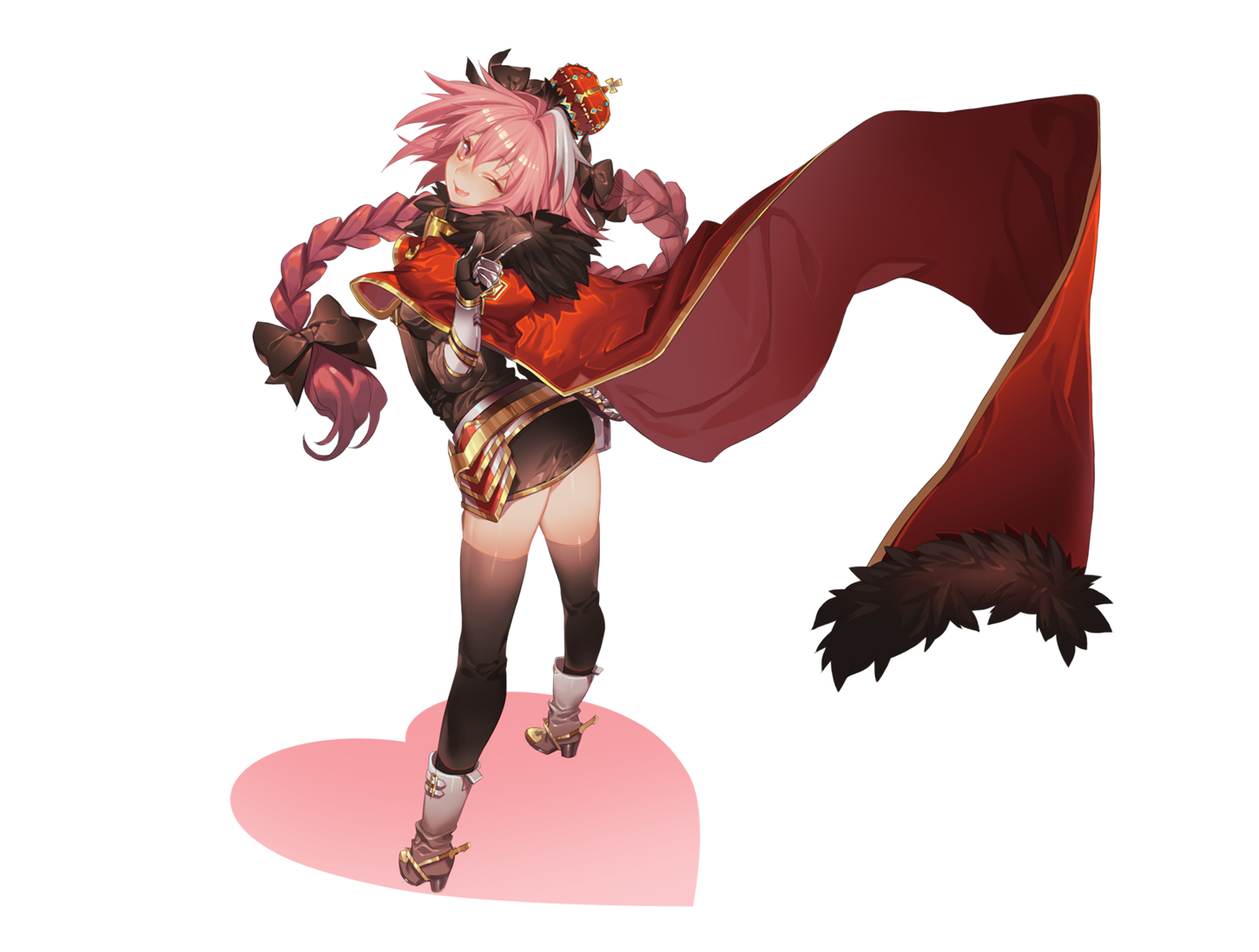 Anime 1450x1097 Fate series Fate/Grand Order Fate/Apocrypha  anime boys femboy 2D simple background thighs long hair pink hair blushing thigh high boots black stockings looking at viewer Astolfo (Fate/Apocrypha) fan art anime