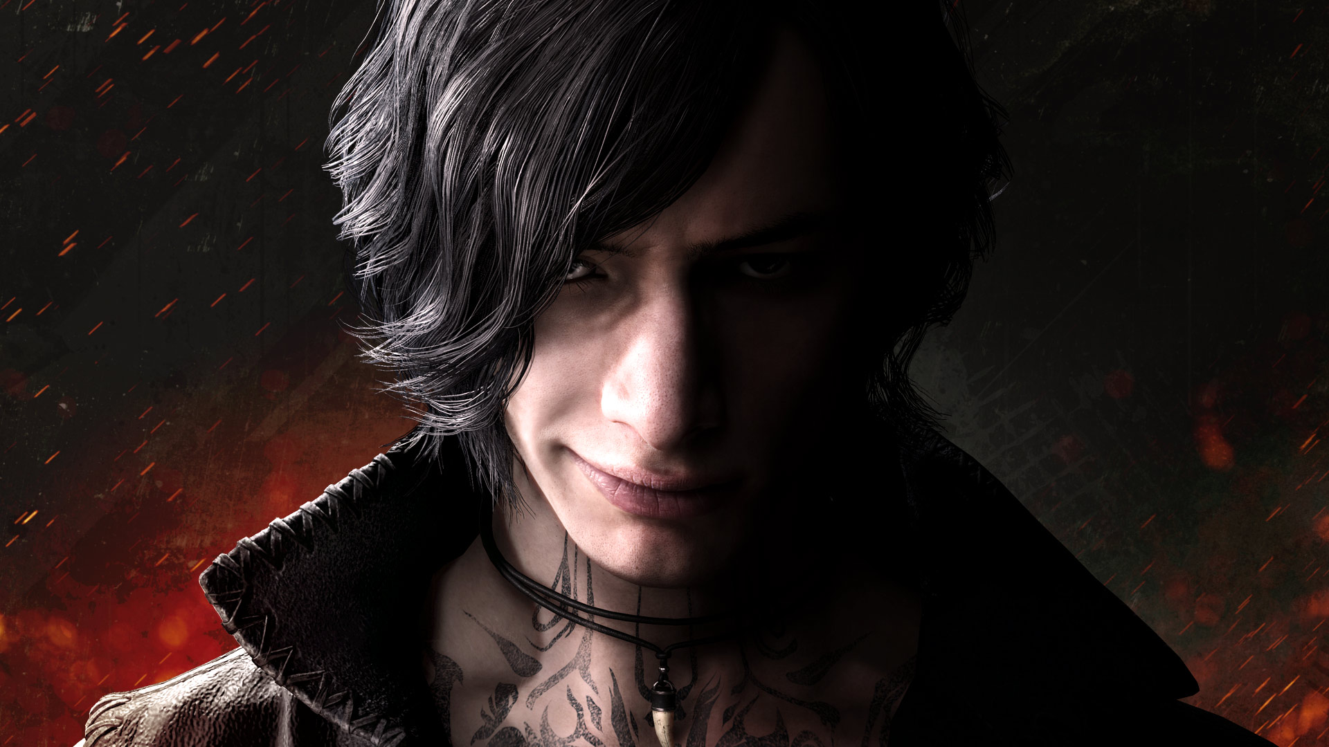 General 1920x1080 Devil May Cry 5 video games Capcom video game characters CGI video game boys smiling closeup Devil May Cry 3 video game art black hair tattoo simple background