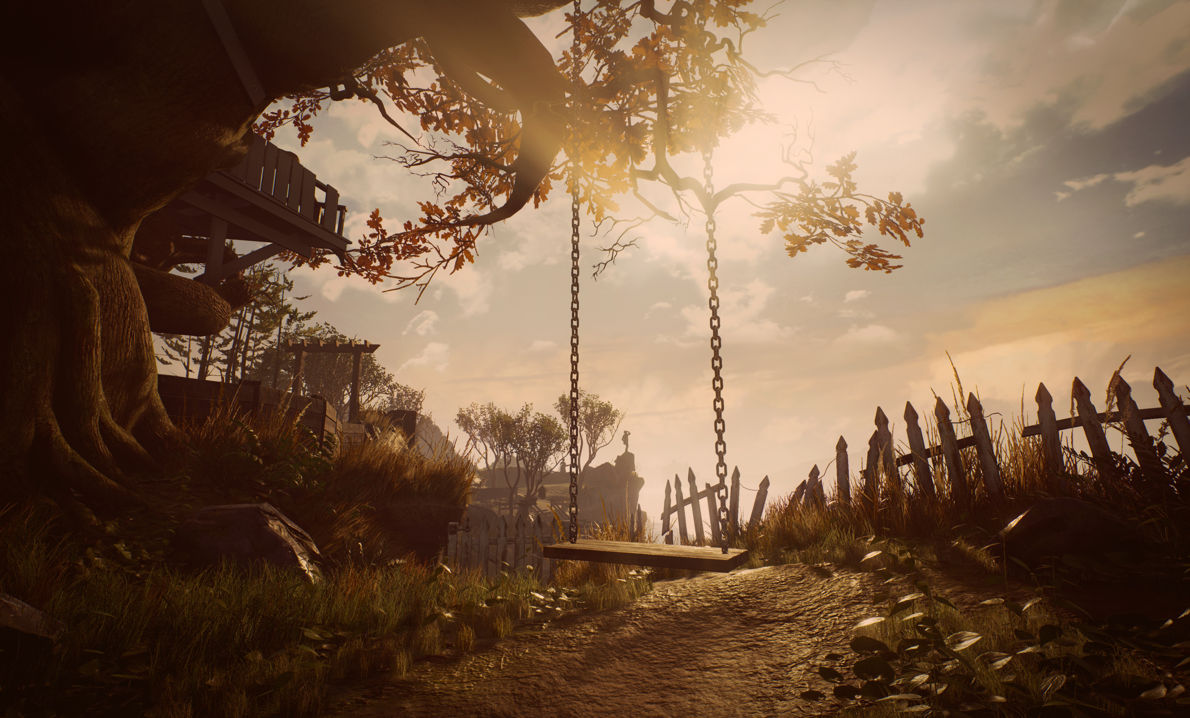 General 3840x2320 video game art video games trees swings sky What Remains of Edith Finch
