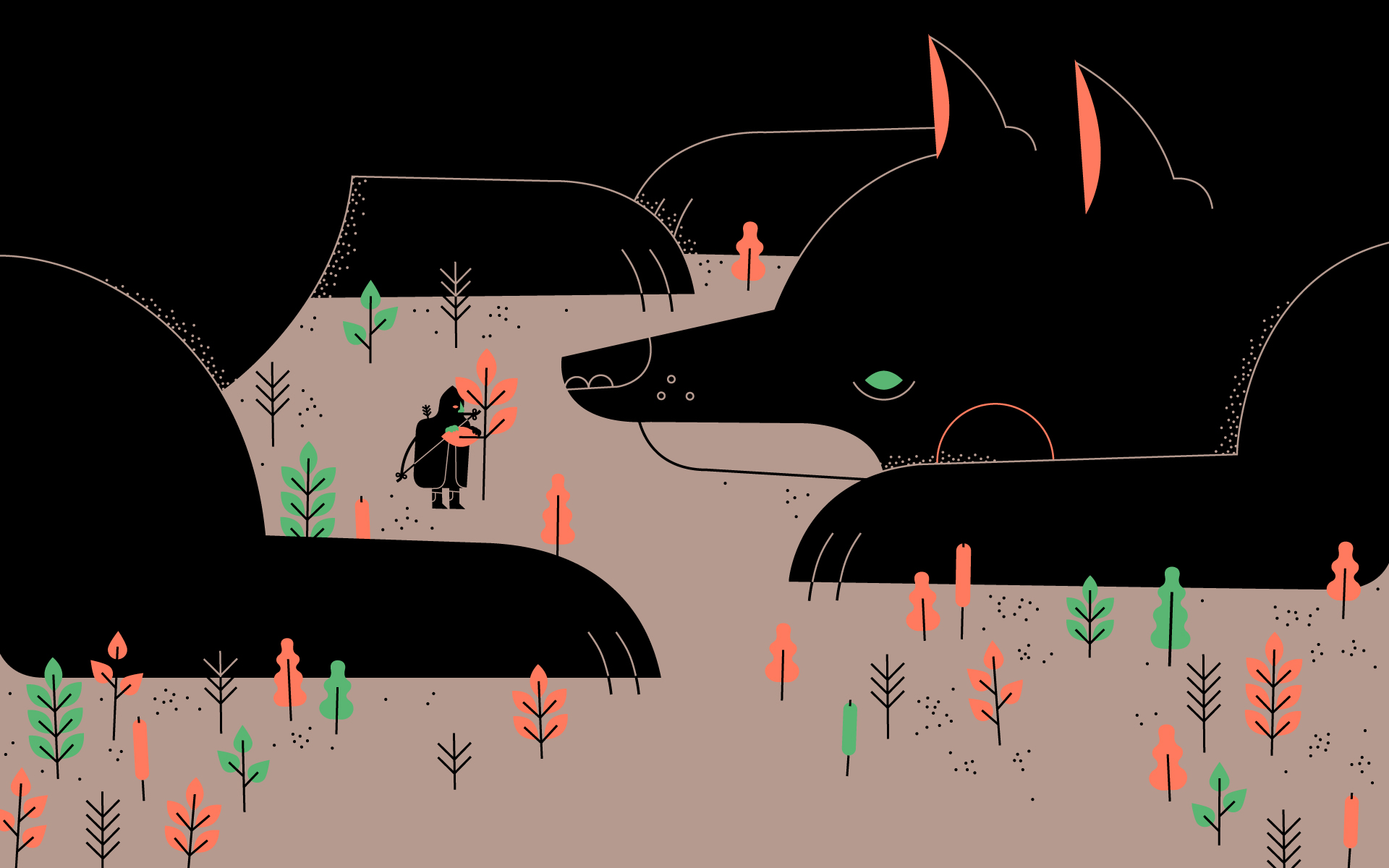 General 1920x1200 illustration artwork vector shapes fox neon trees dark digital art