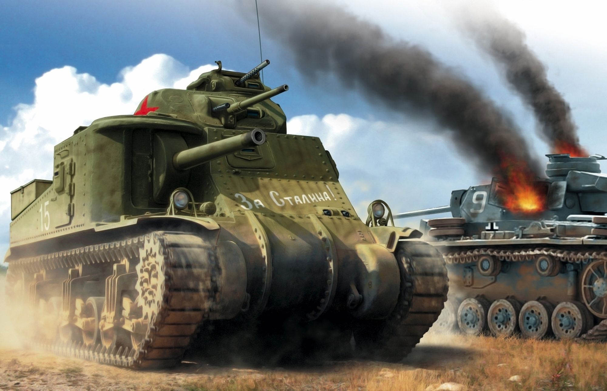 General 2000x1287 tank M3 Lee World War II red star Panzer III artwork USSR military Land Lease Act Soviet Army American tanks