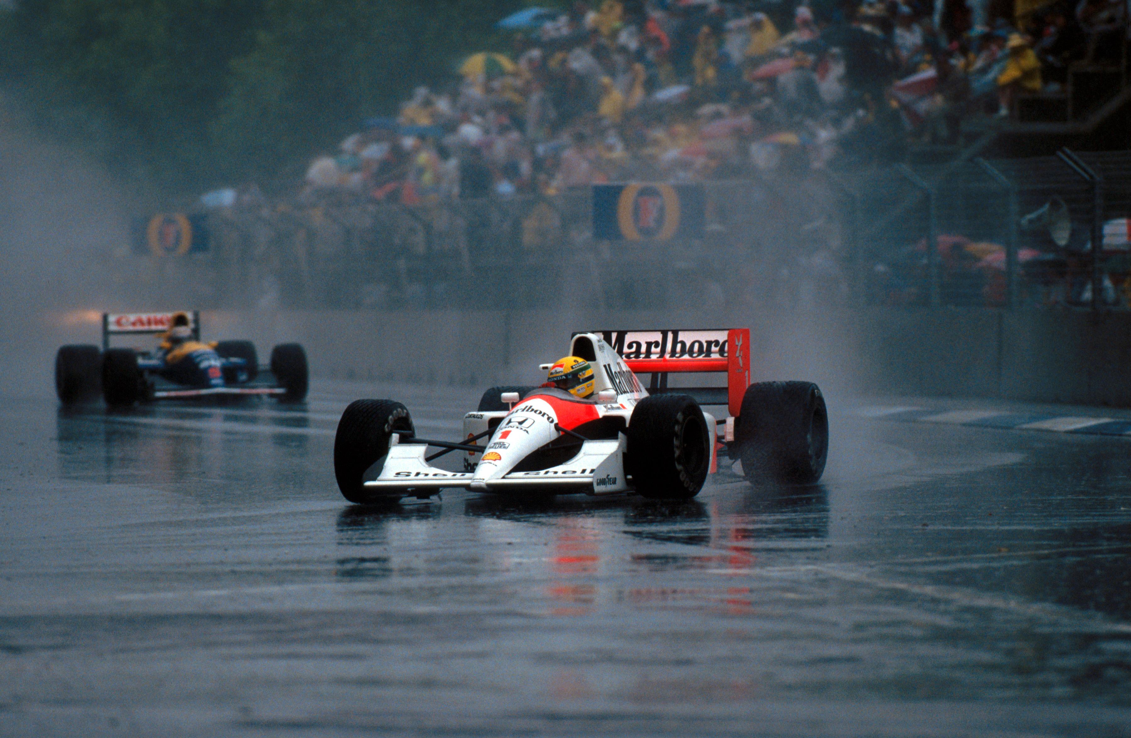 General 3601x2352 Formula 1 McLaren McLaren MP4 Marlboro Ayrton Senna helmet rain racing