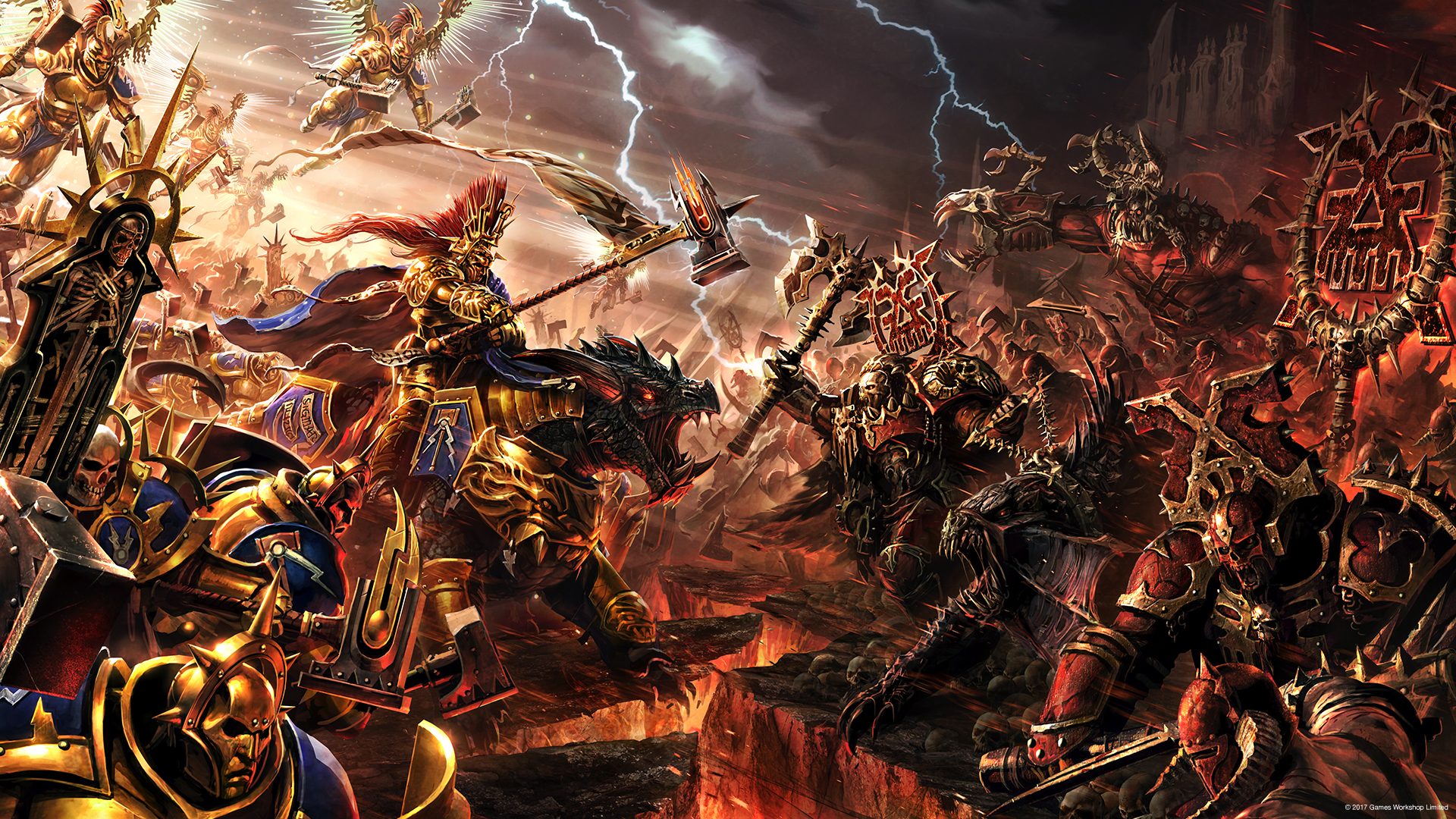 General 1920x1080 Warhammer age of sigmar fantasy art battle Chaos Khorne Stormcast Eternals dragon