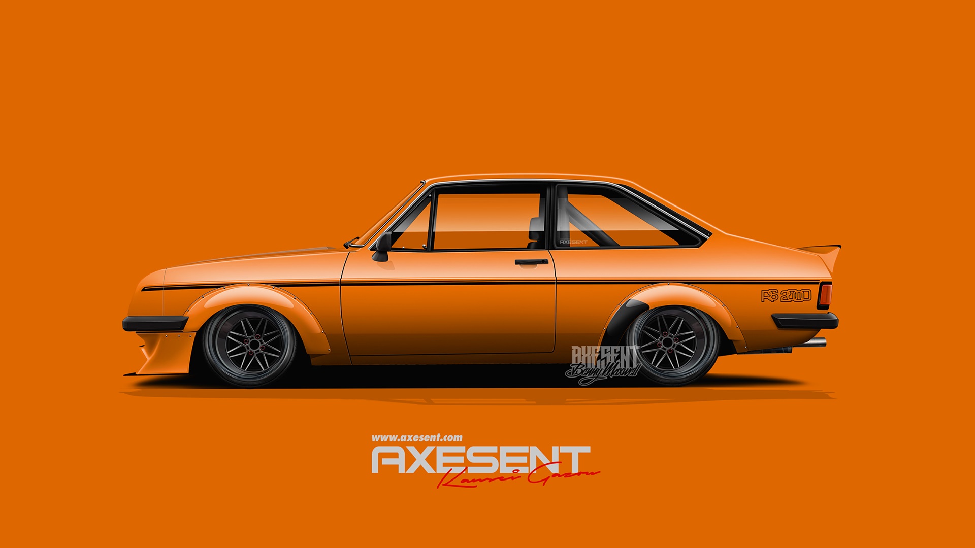 General 1920x1080 Axesent Creations CGI British cars Ford side view orange cars orange background orange