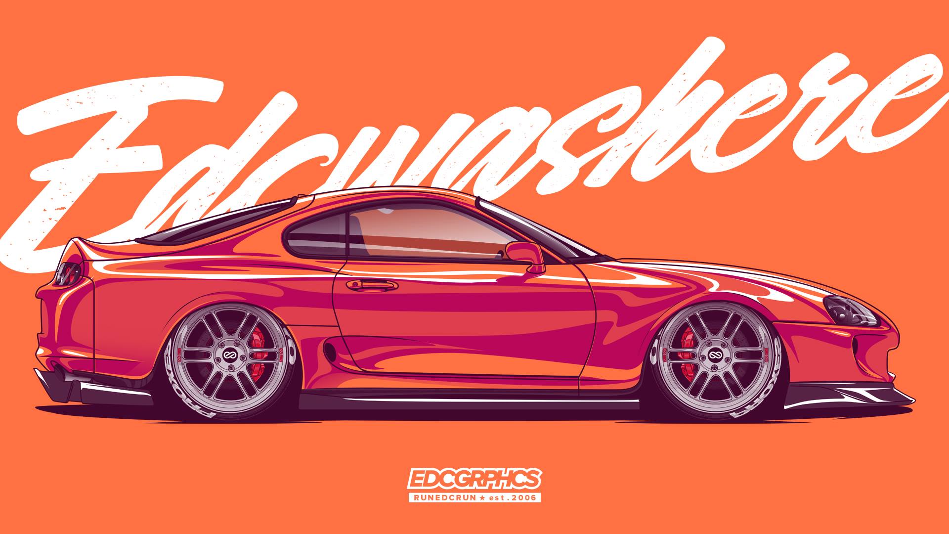 General 1920x1080 EDC Graphics Toyota Supra Toyota Japanese cars side view CGI digital art watermarked text simple background