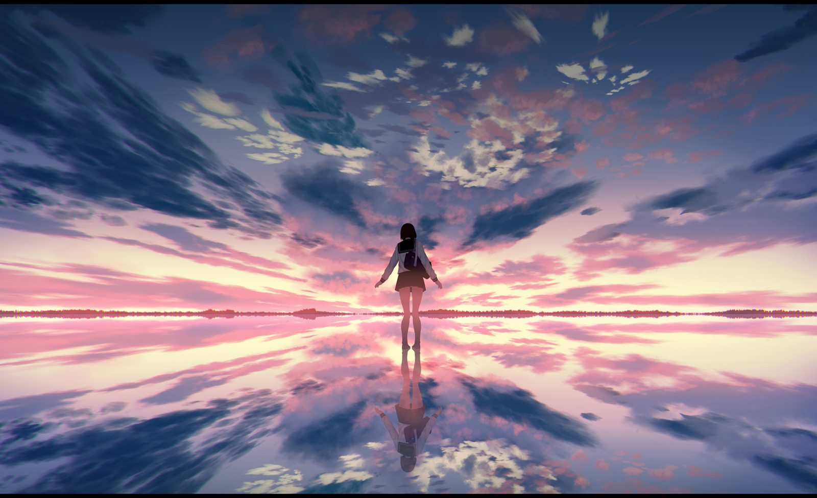 Anime 1600x975 anime anime girls sky reflection sunlight
