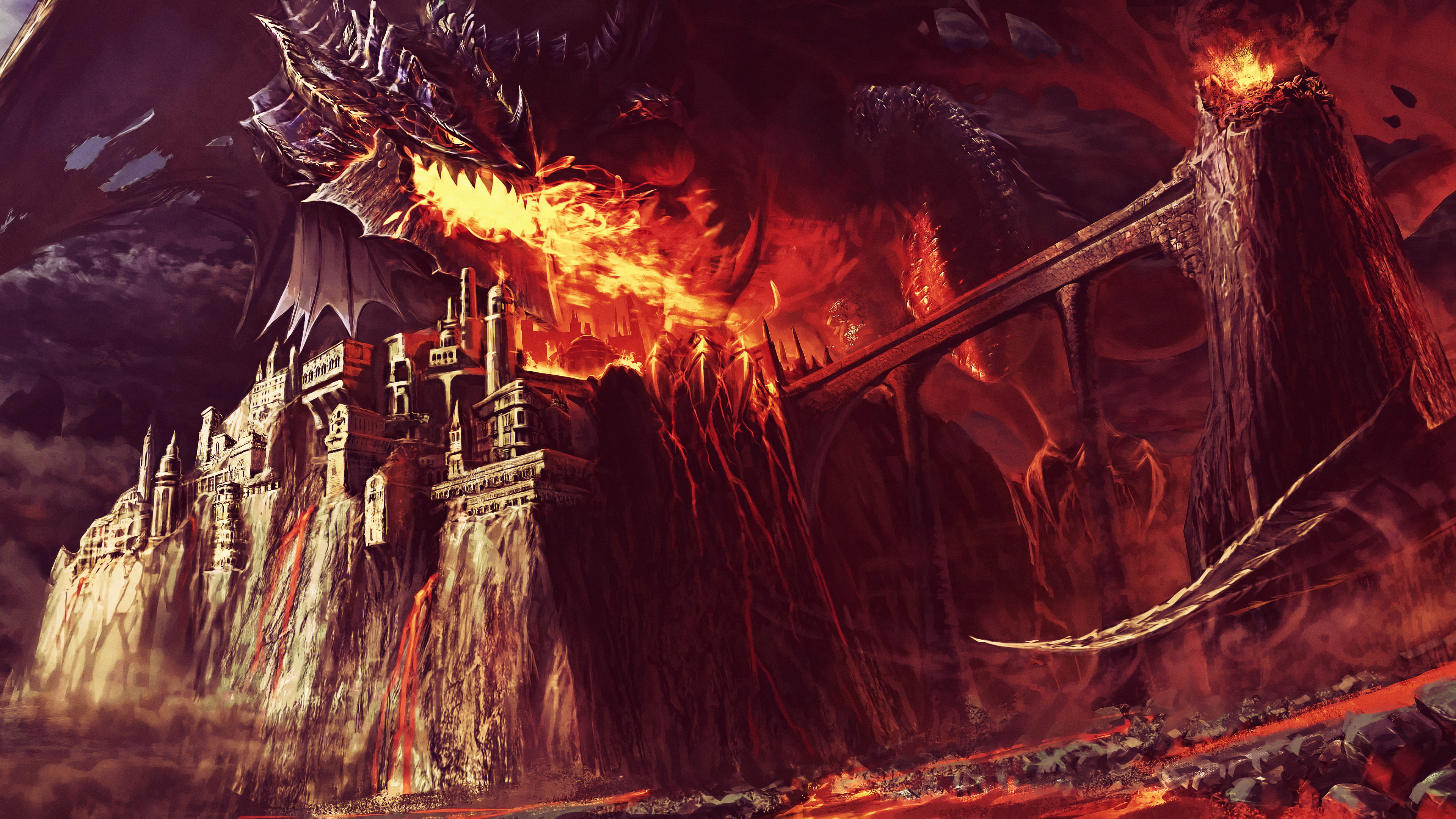 General 3840x2160 fantasy art artwork fan art dark dragon creature mythology fire World of Warcraft: Cataclysm PC gaming video games Deathwing
