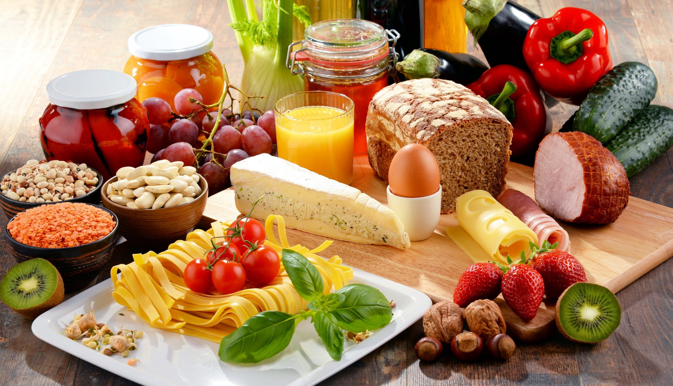 General 2560x1470 food still life cheese fruit noodles bread strawberries vegetables